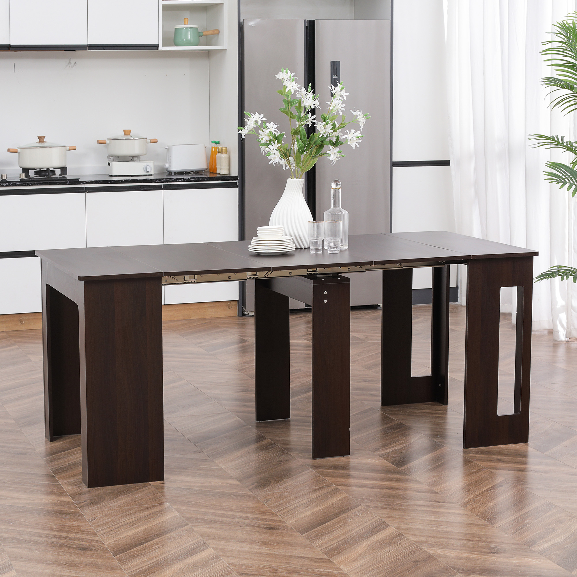 Extendable Dining Table, Expandable Kitchen Table for Small Spaces, Seats up to 6 People, Dark Brown - Image 6