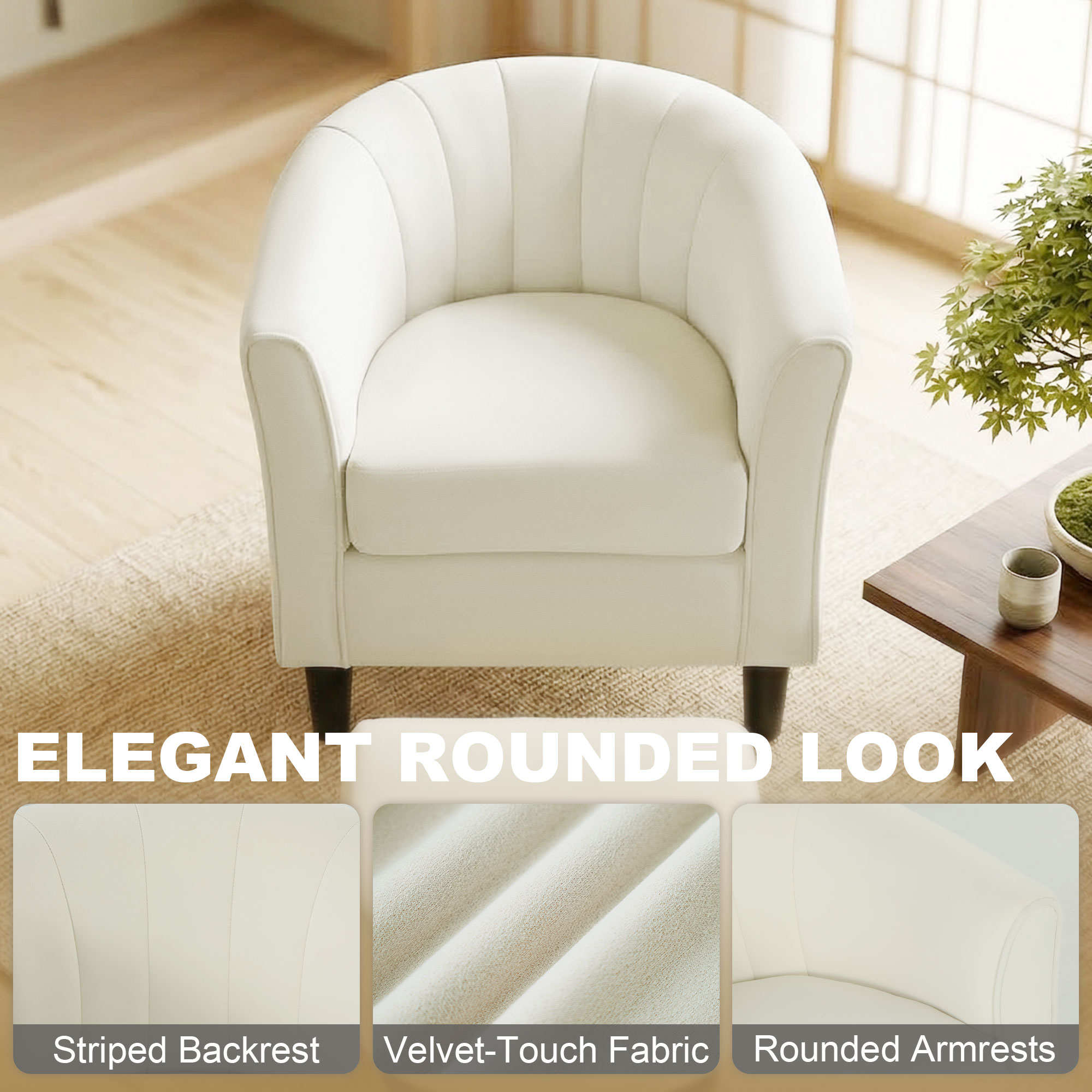 Accent Chair Modern Upholstered Living Room Chair with Ottoman and Pocket Spring Cushion Cream White - Image 4