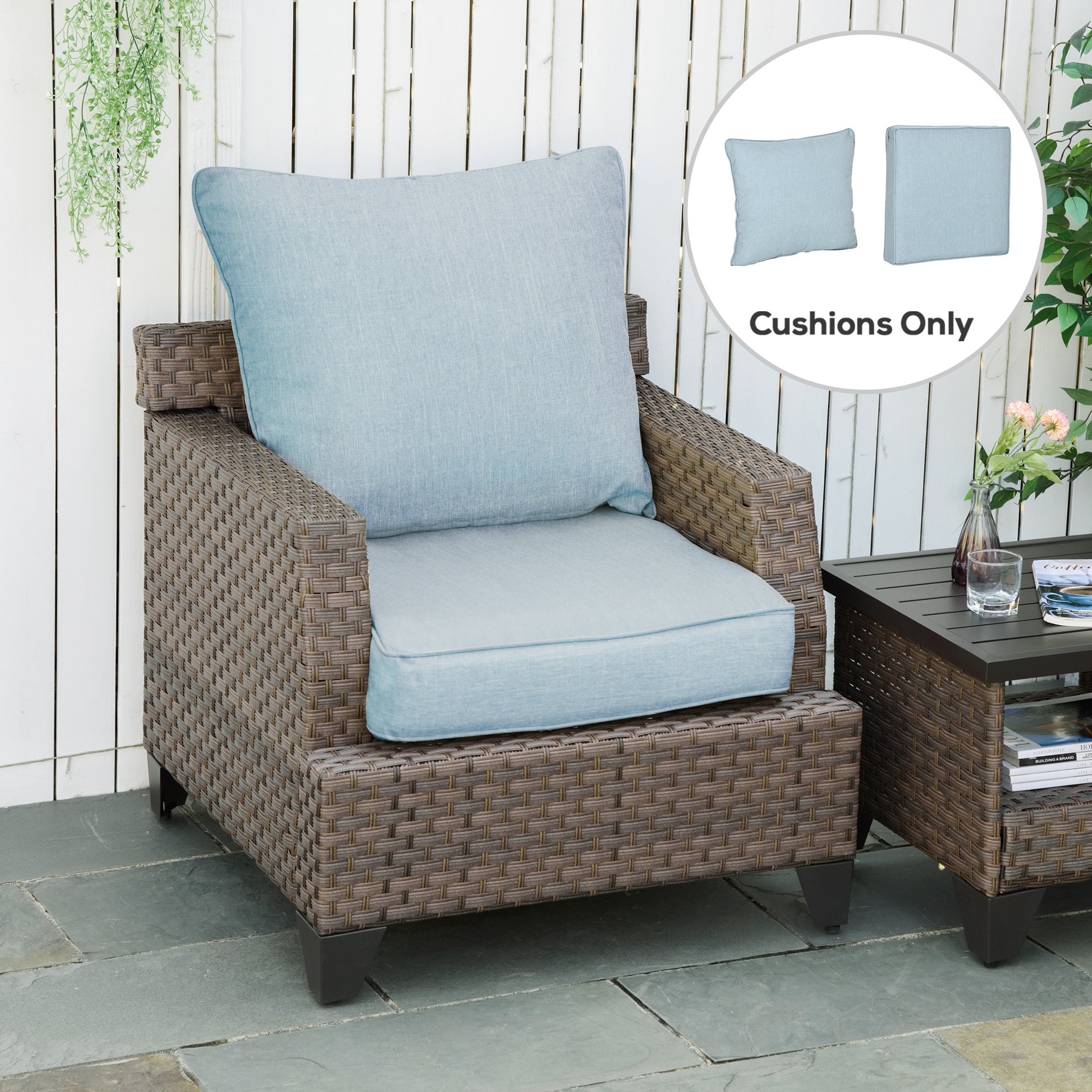 Patio Chair Cushions, Thick Deep Seat Outdoor Seat Cushion with Back Cushion, Light Blue - Image 4