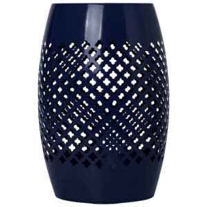 12" Steel Patio End Table, Round Hollow Drum Side Table, Accent Table for Indoor and Outdoor, Navy Blue