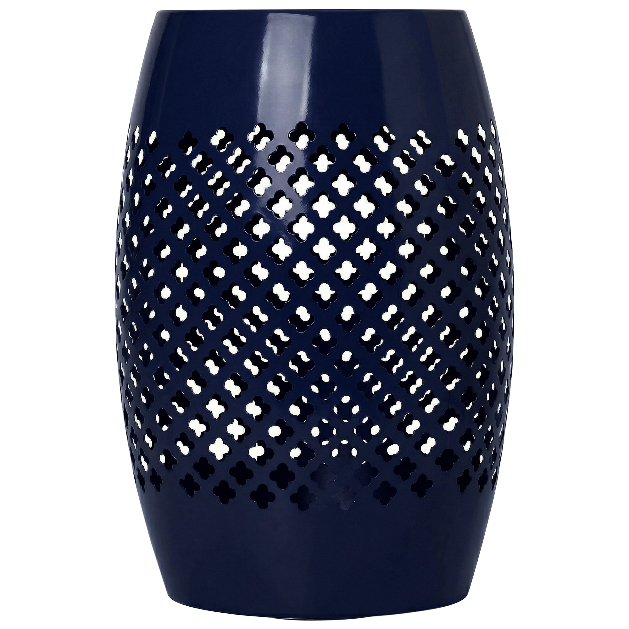 12" Steel Patio End Table, Round Hollow Drum Side Table, Accent Table for Indoor and Outdoor, Navy Blue