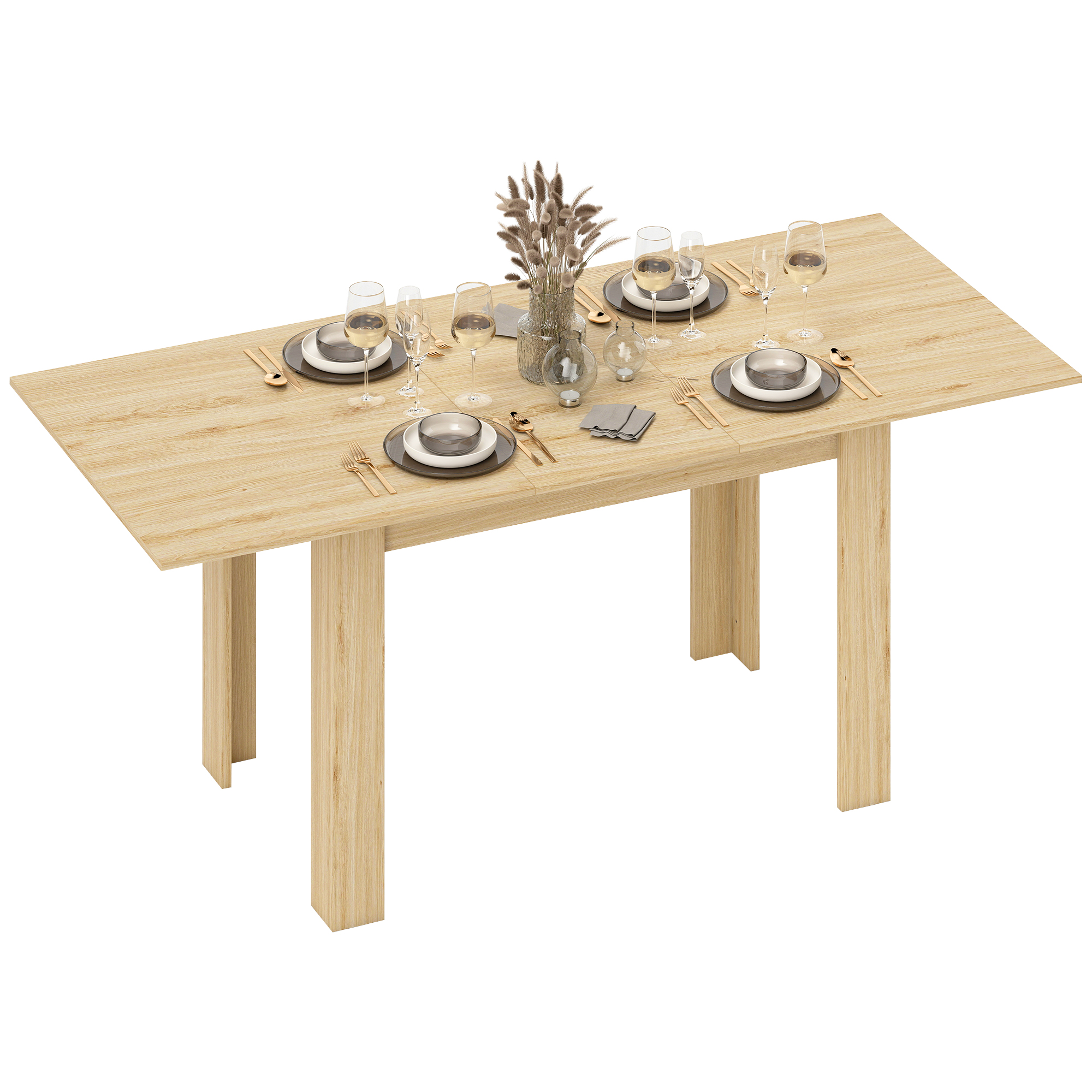 Modern Extendable Dining Table, 55.1 x 31.5 in, for 6-8 People, Expandable Dining Table for Kitchen, Natural Wood