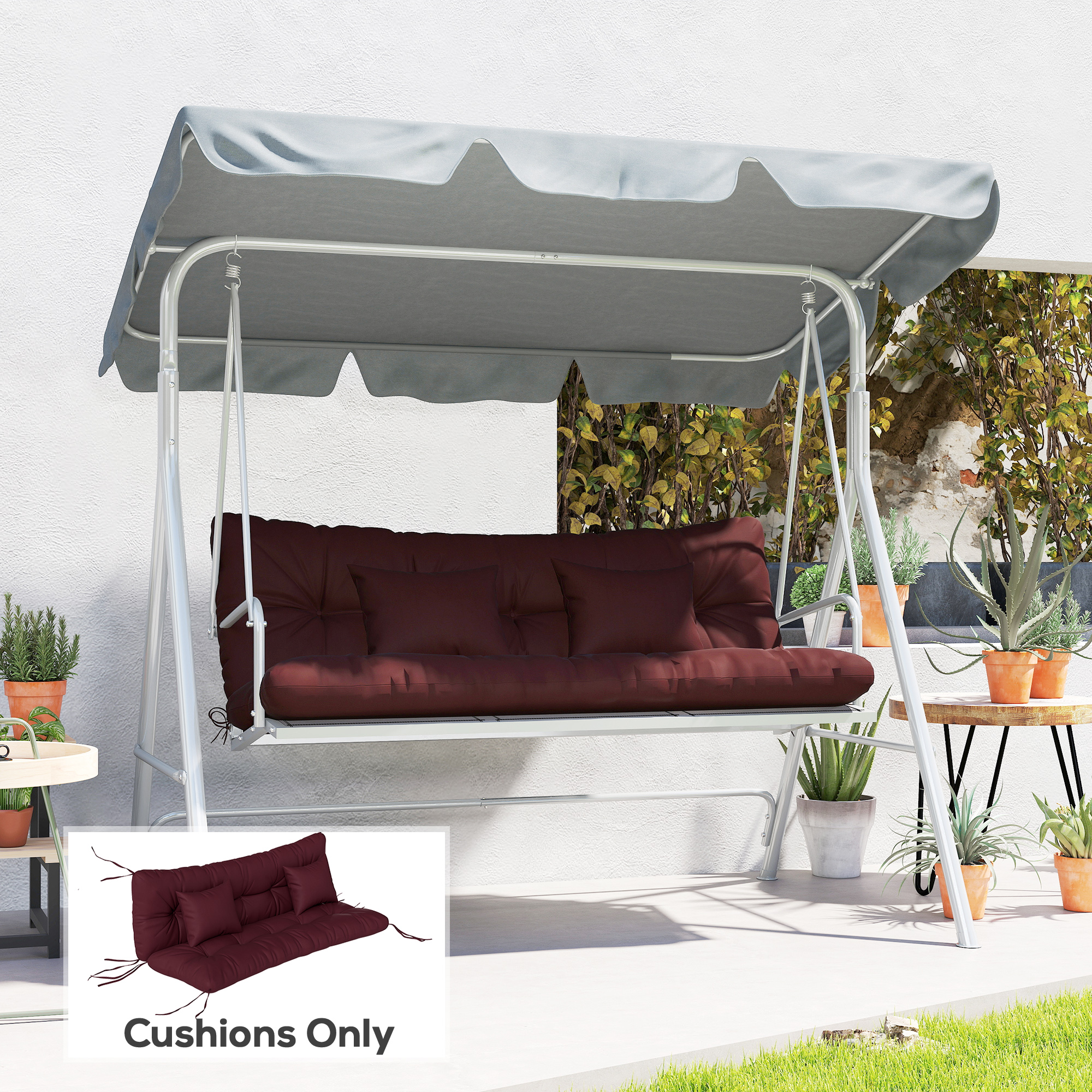 4-Piece Back and Seat Cushion Pillows Replacement and Pillows, Patio Chair Cushions Set with Ties, Wine Red - Image 6