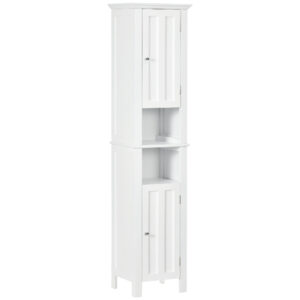 Bathroom Cabinet, Freestanding Linen Cabinet with Open Shelves, 13.8" x 11.8" x 62.4", White