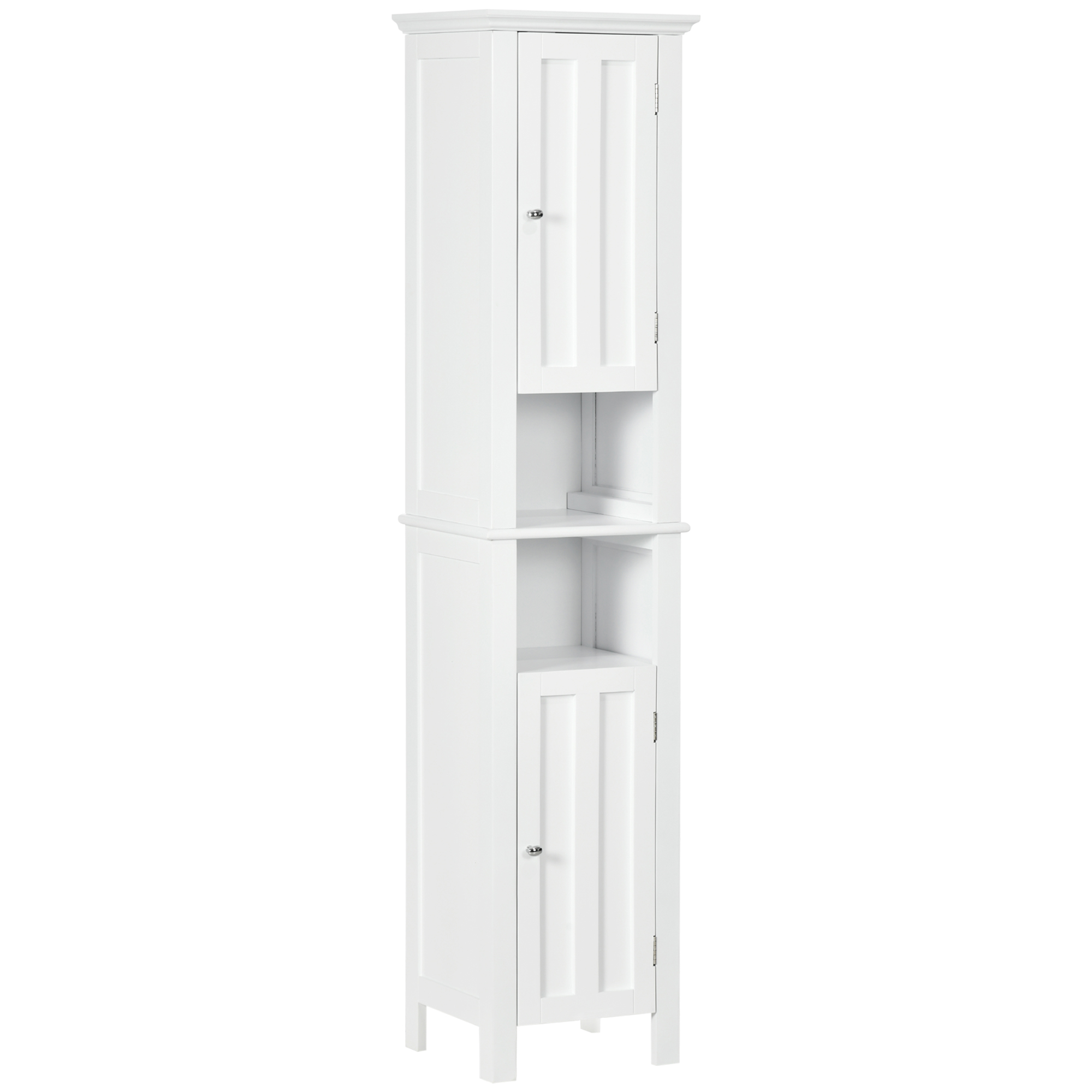 Bathroom Cabinet, Freestanding Linen Cabinet with Open Shelves, 13.8" x 11.8" x 62.4", White