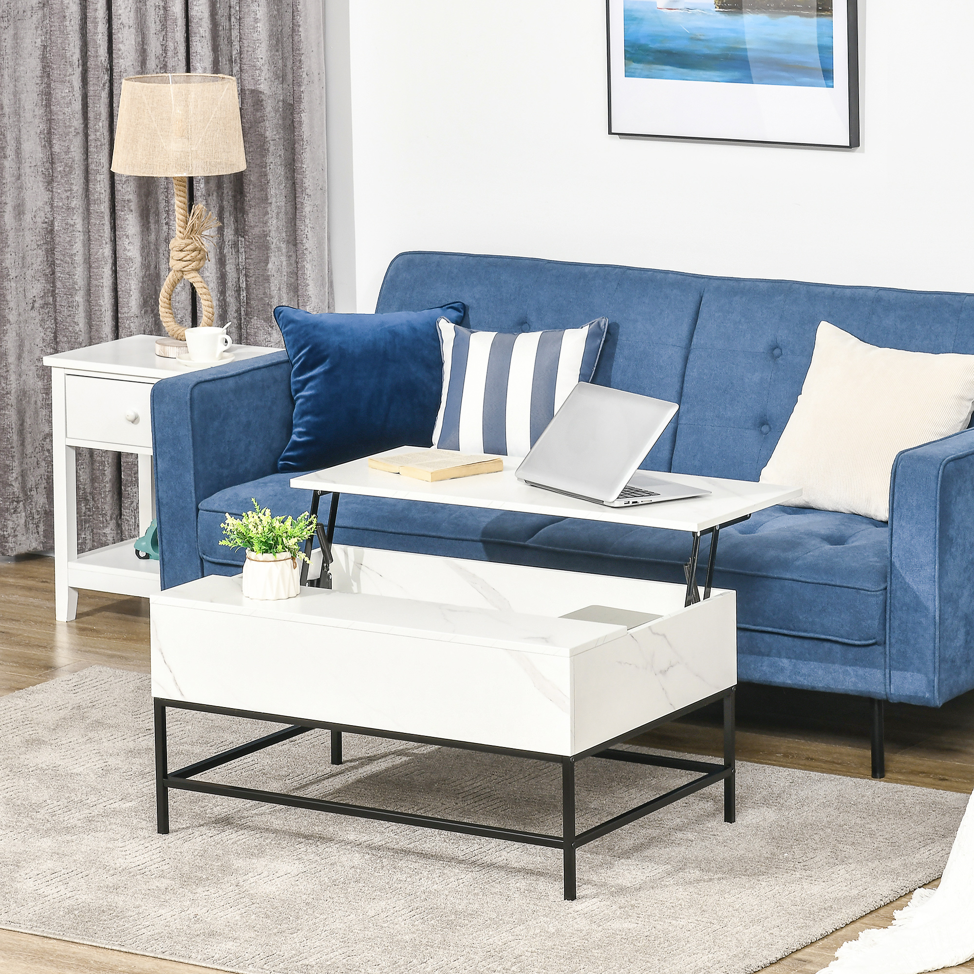 Lift Top Coffee Table with Hidden Storage Compartment Lift Tabletop Center Table for Living Room, White - Image 6