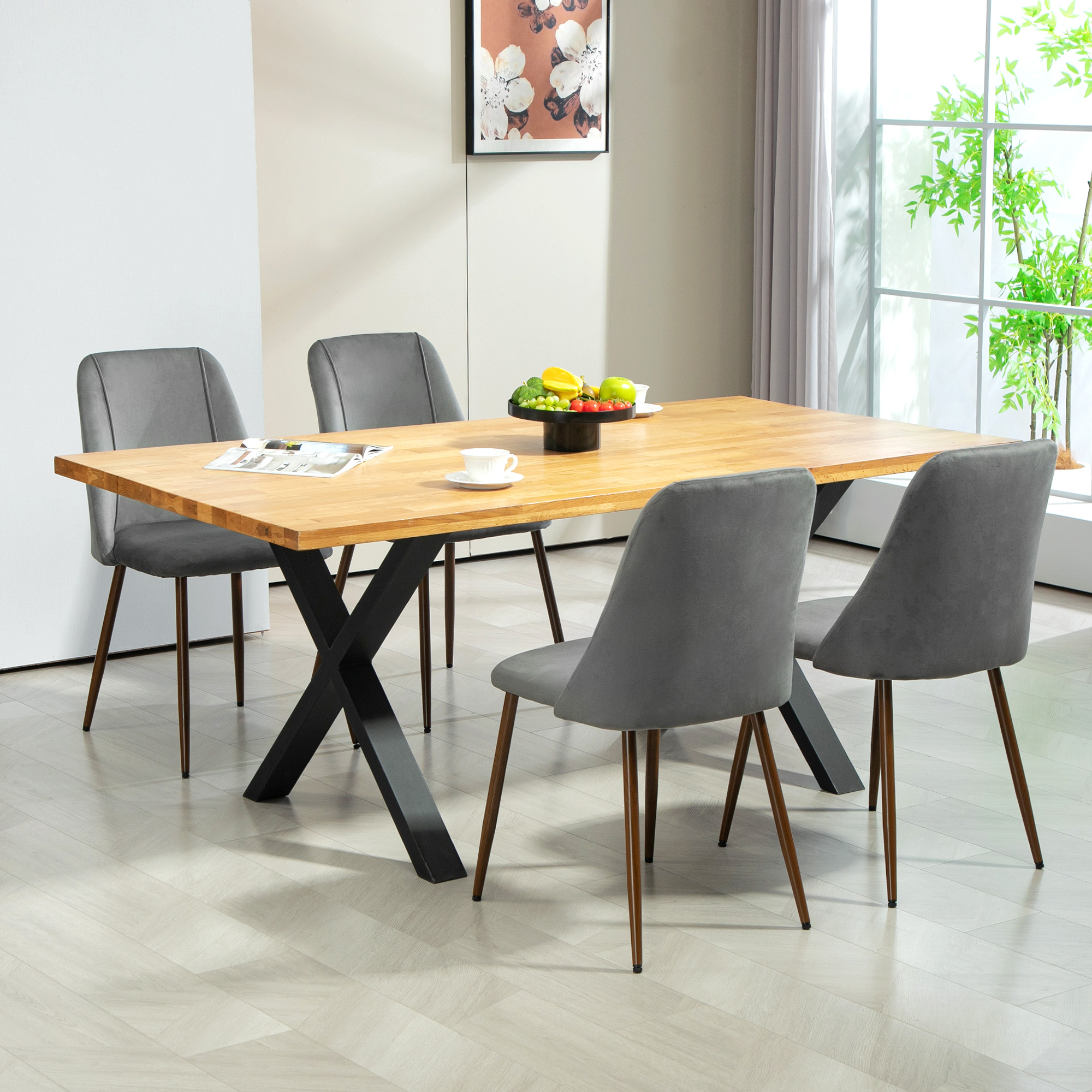 Upholstered Dining Chairs Set of 4, Velvet Accent Chair with Back and Wood-grain Steel Leg for Kitchen, Dark Grey - Image 6