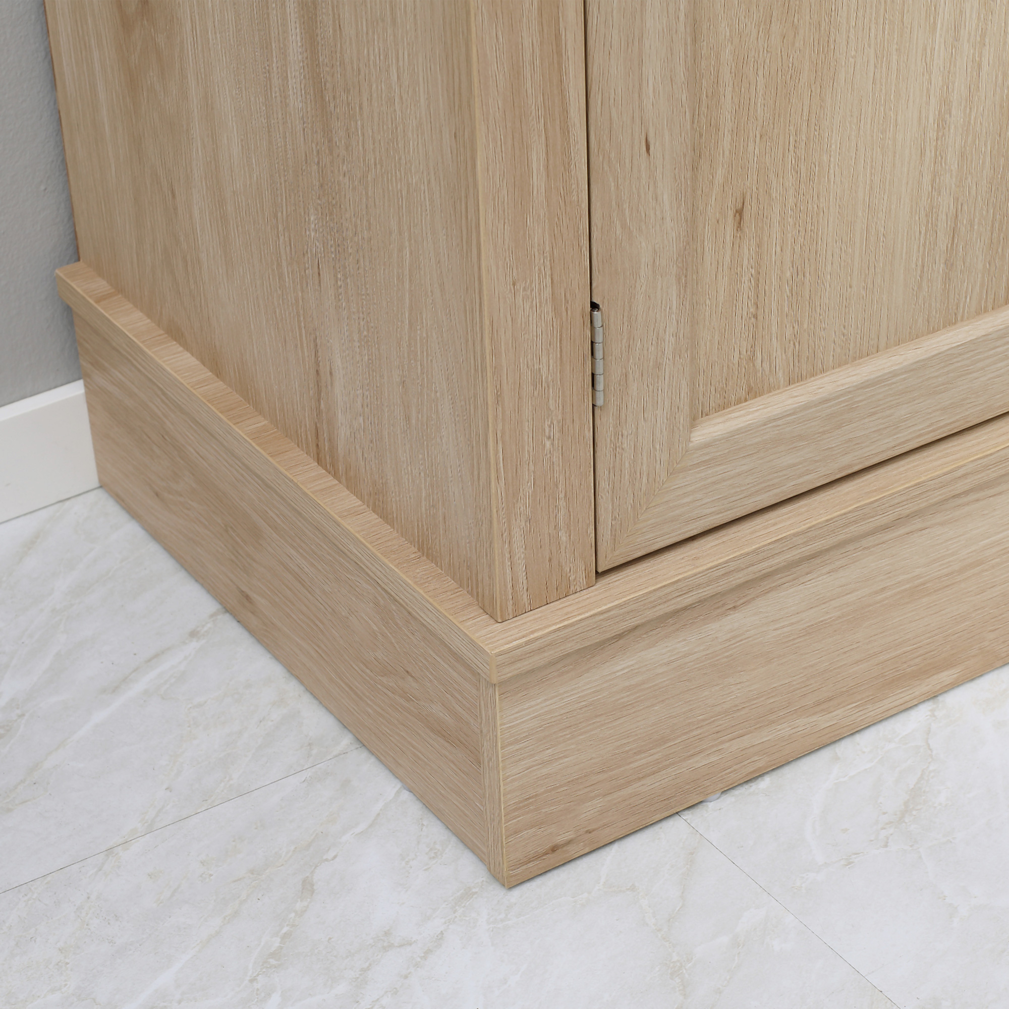 Modern Freestanding Kitchen Pantry Cabinet with Doors Open Shelves Adjustable Shelving Microwave Space, Oak - Image 5