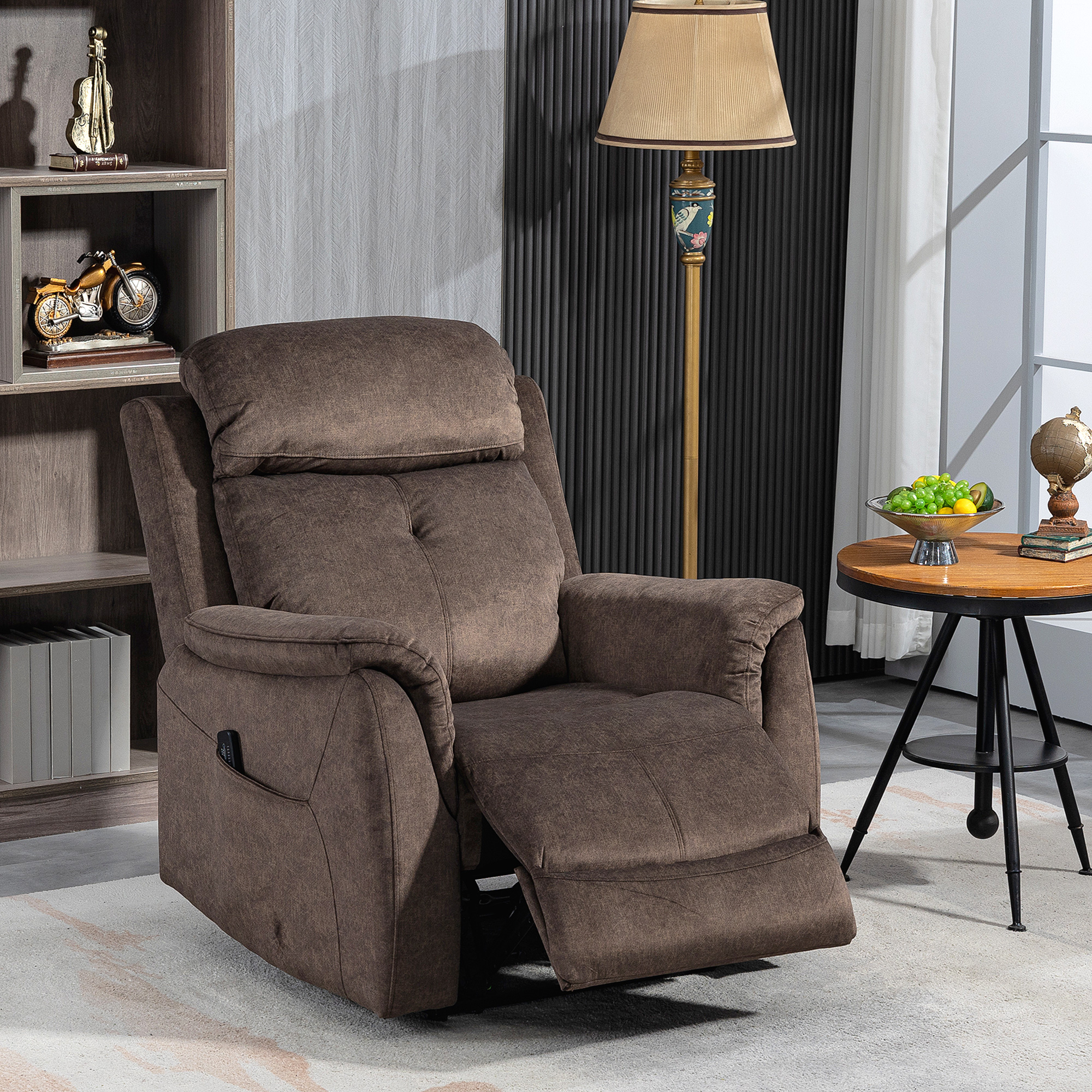 Manual Recliner Chair with Vibration Massage, Reclining Chair for Living Room with Side Pockets, Brown - Image 6