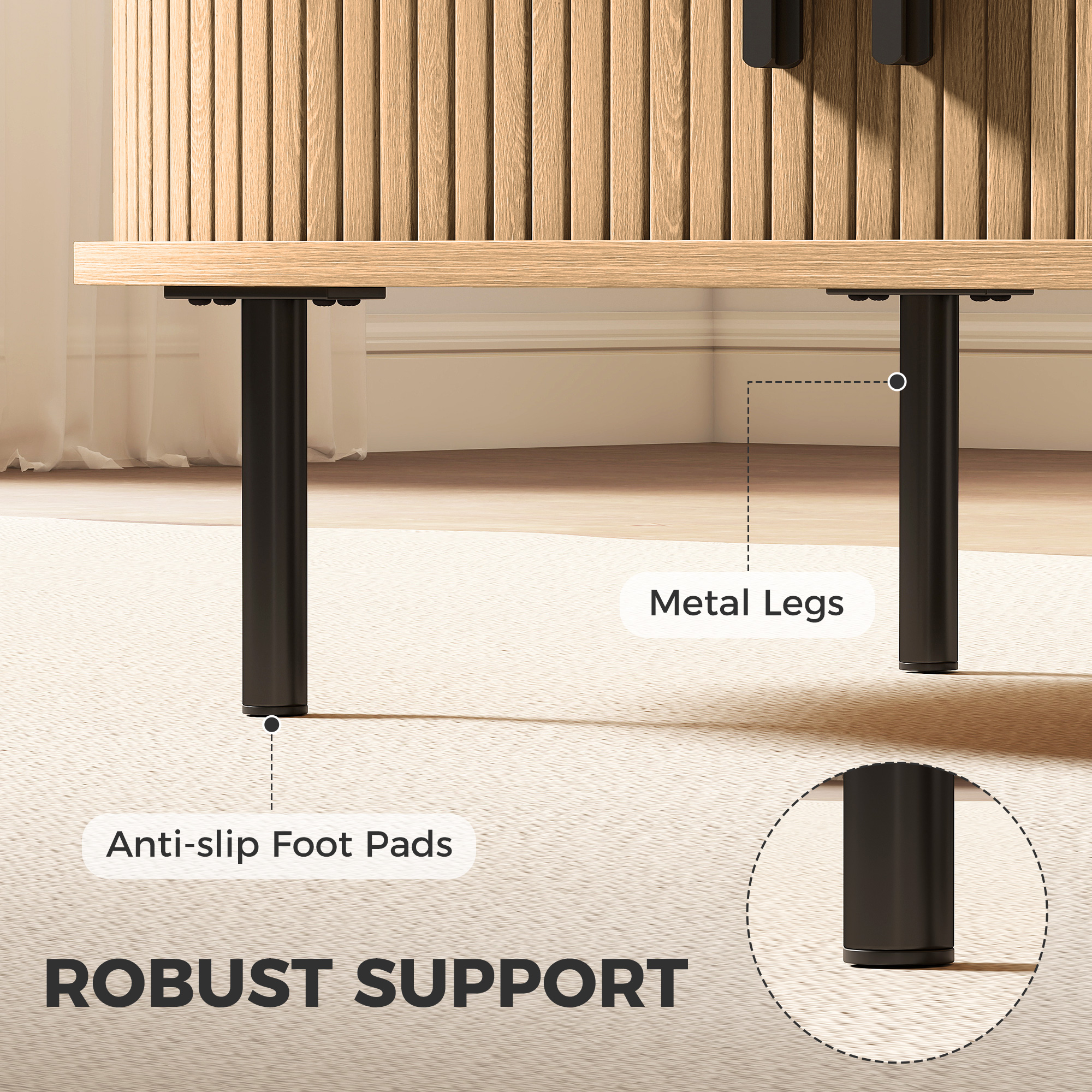 Coffee Table with Sliding Tambour Doors and Storage Center Table with Metal Legs, 39", Natural - Image 5
