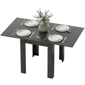 55" Extendable Dining Table for 4-6, Kitchen Table with Steel Slides and Felt Pads for Small Spaces, Black