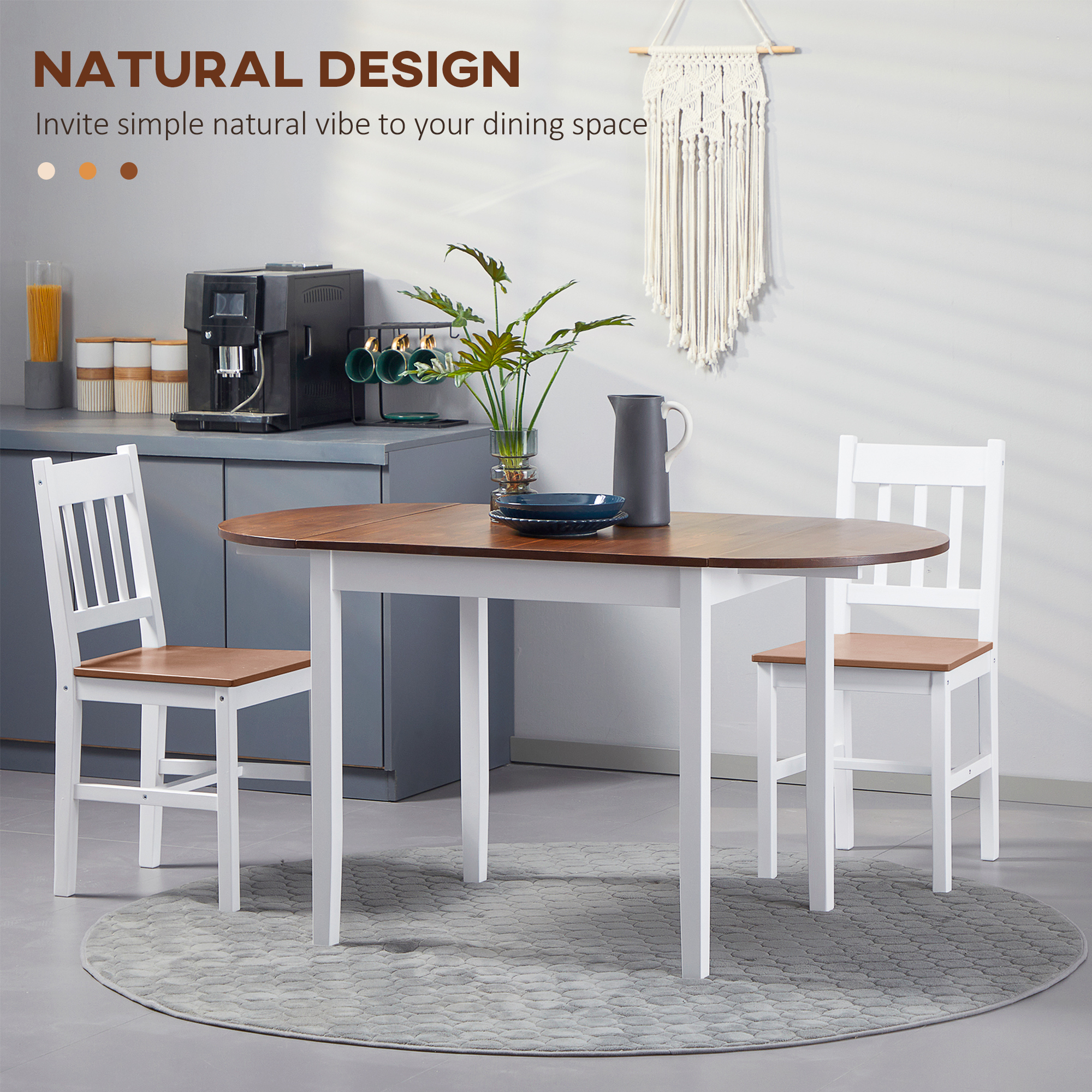 Solid Wood Kitchen Table, Drop Leaf Tables for Small Spaces, Folding Dining Table, Brown - Image 2