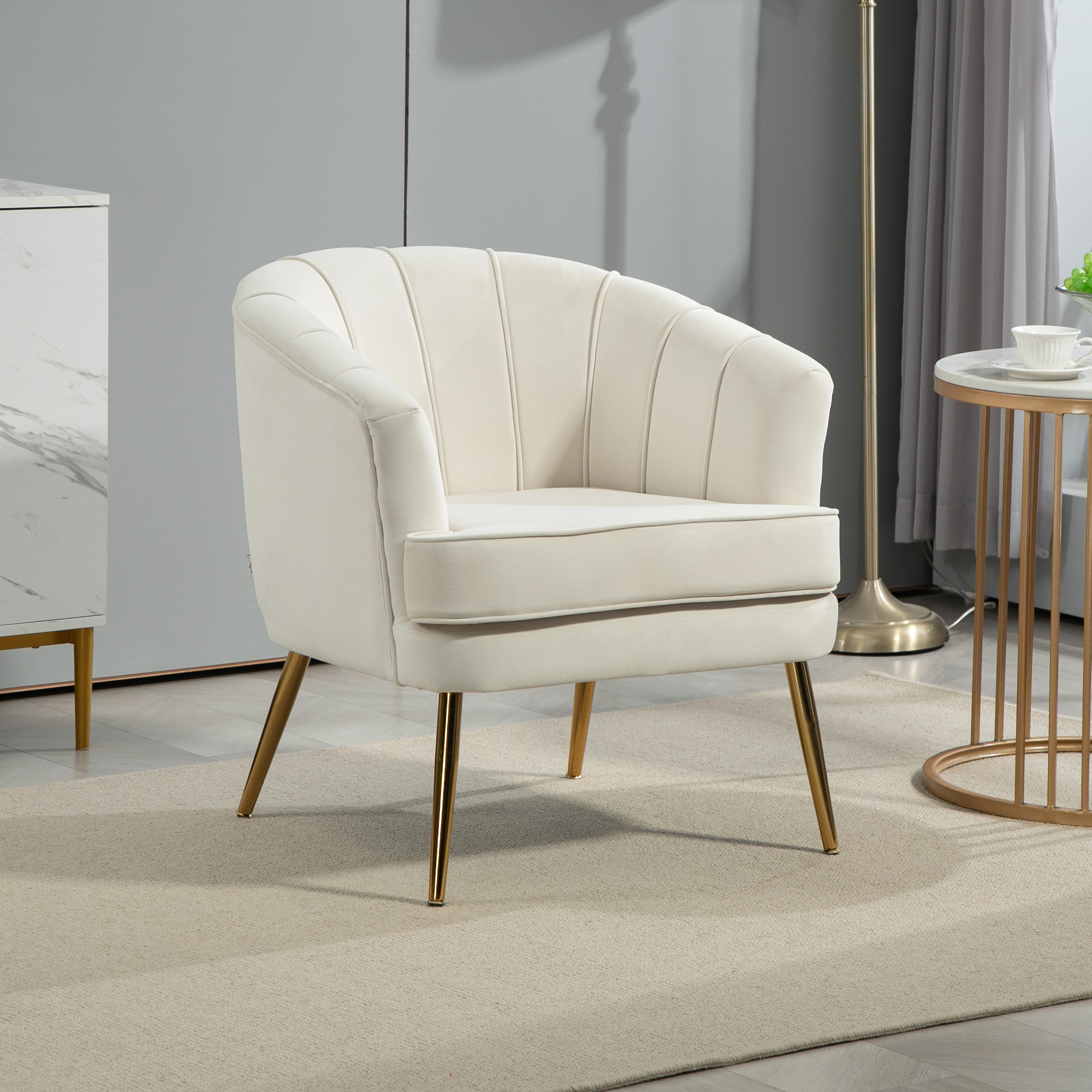 Fabric Armchair, Modern Accent Chair with Gold Metal Legs for Living Room, Bedroom, Home Office, Cream White - Image 6
