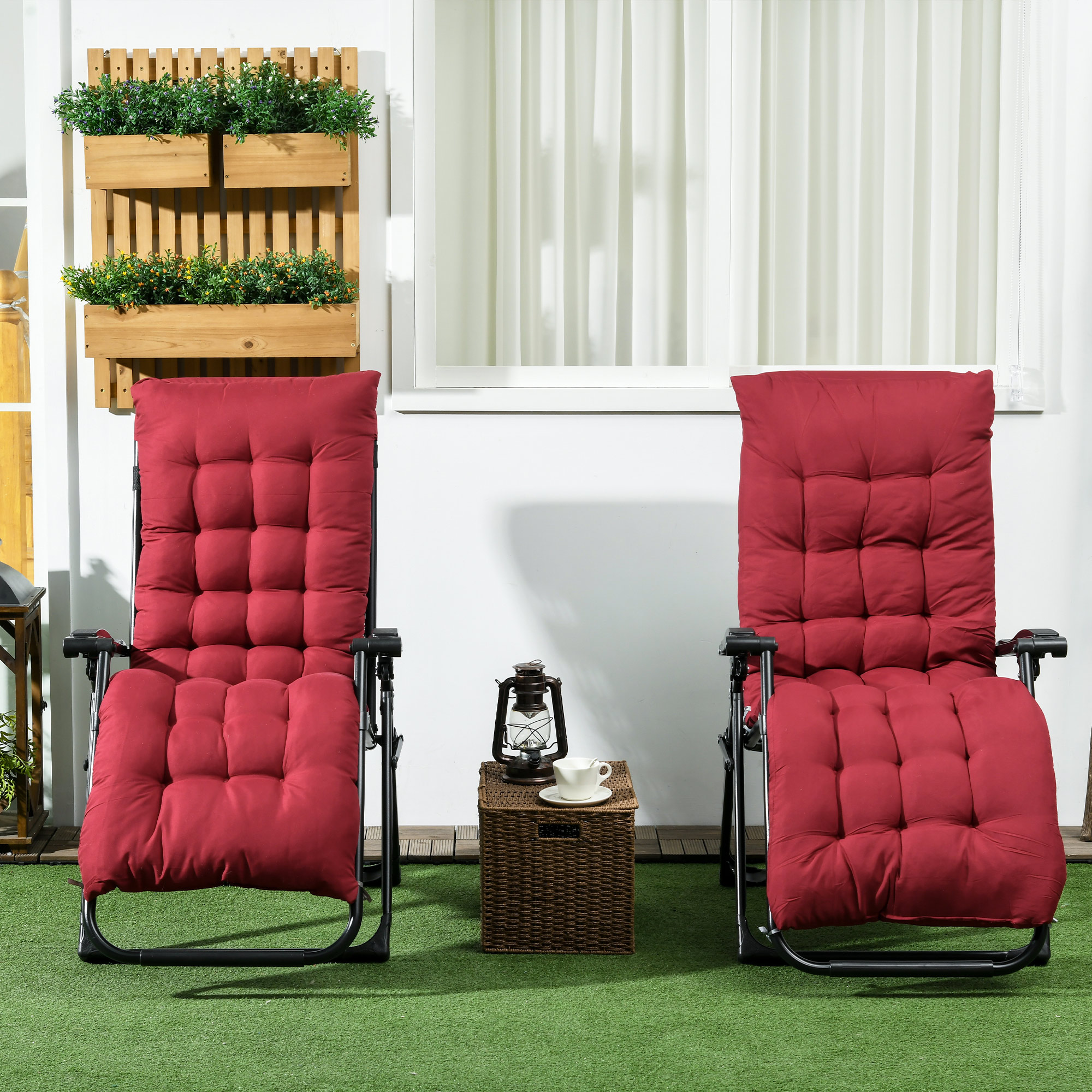 Folding Garden Chairs Set of 2, Reclining Zero Gravity Chair, Sun Lounger with Cushion and Headrest, Wine Red - Image 6