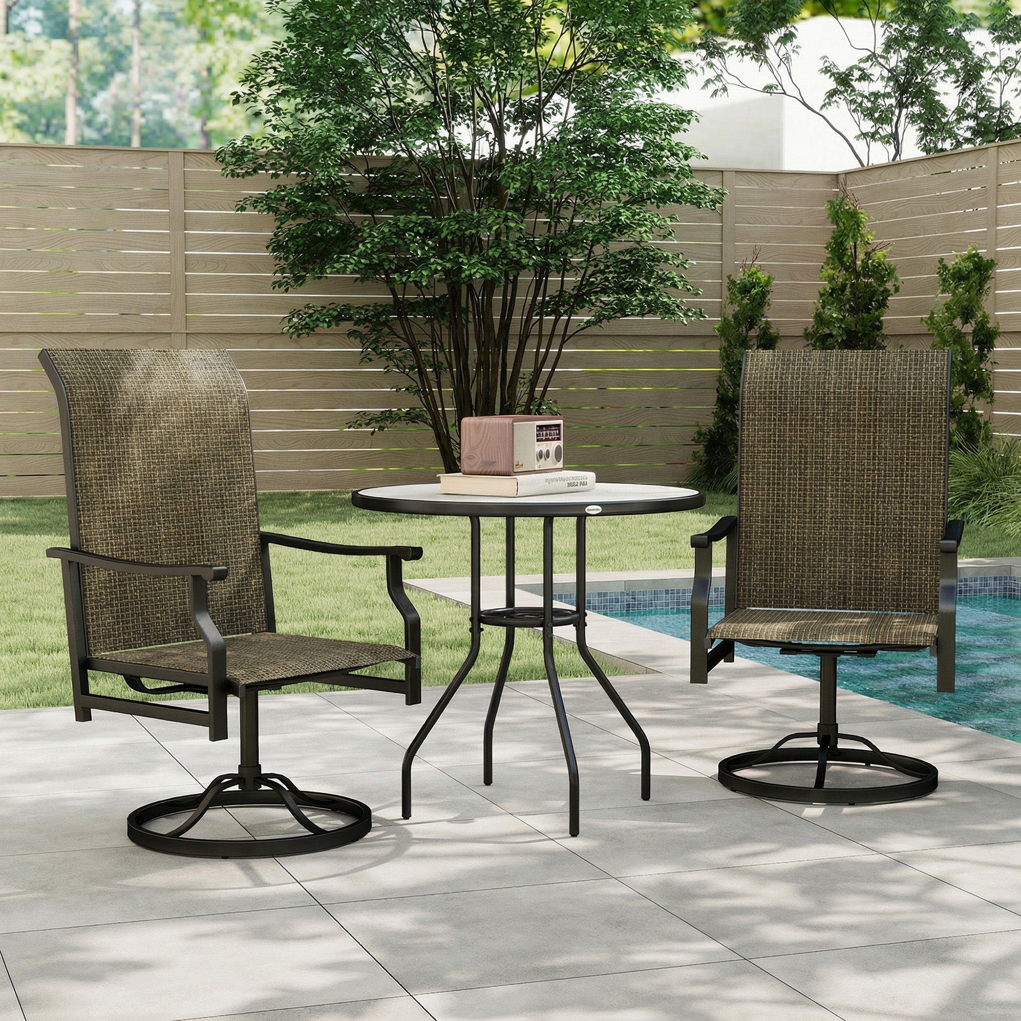 Patio Swivel Chair Set of 2, Swivel Rocker Outdoor Chairs with High Back, for Lawn Garden Backyard Deck, Brown - Image 6