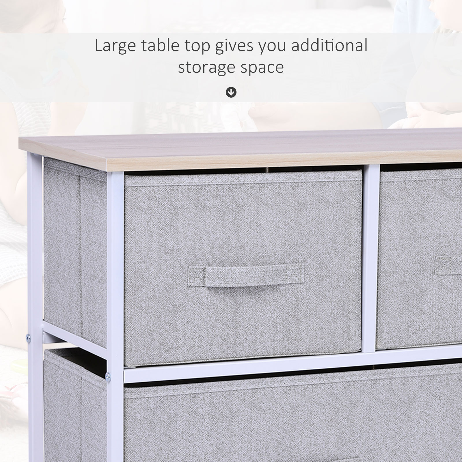 Linen Drawer Cabinet Organizer Storage Dresser Tower with 5 Removable Drawer Metal Frame Adjustable Feet for Living Room, Kitchen, Bathroom, Grey - Image 5