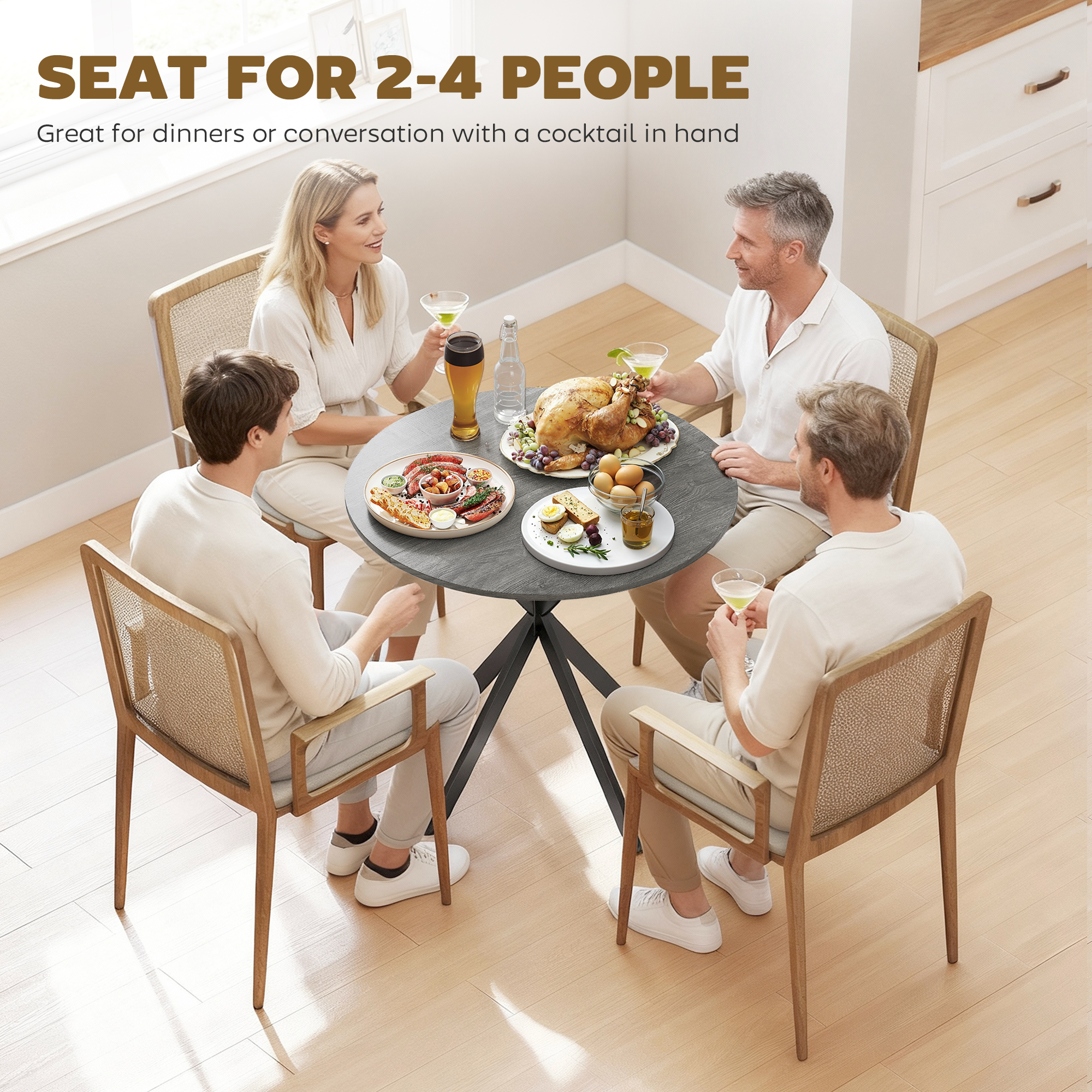 31.5" Industrial Round Dining Table - Distressed Grey - Image 2