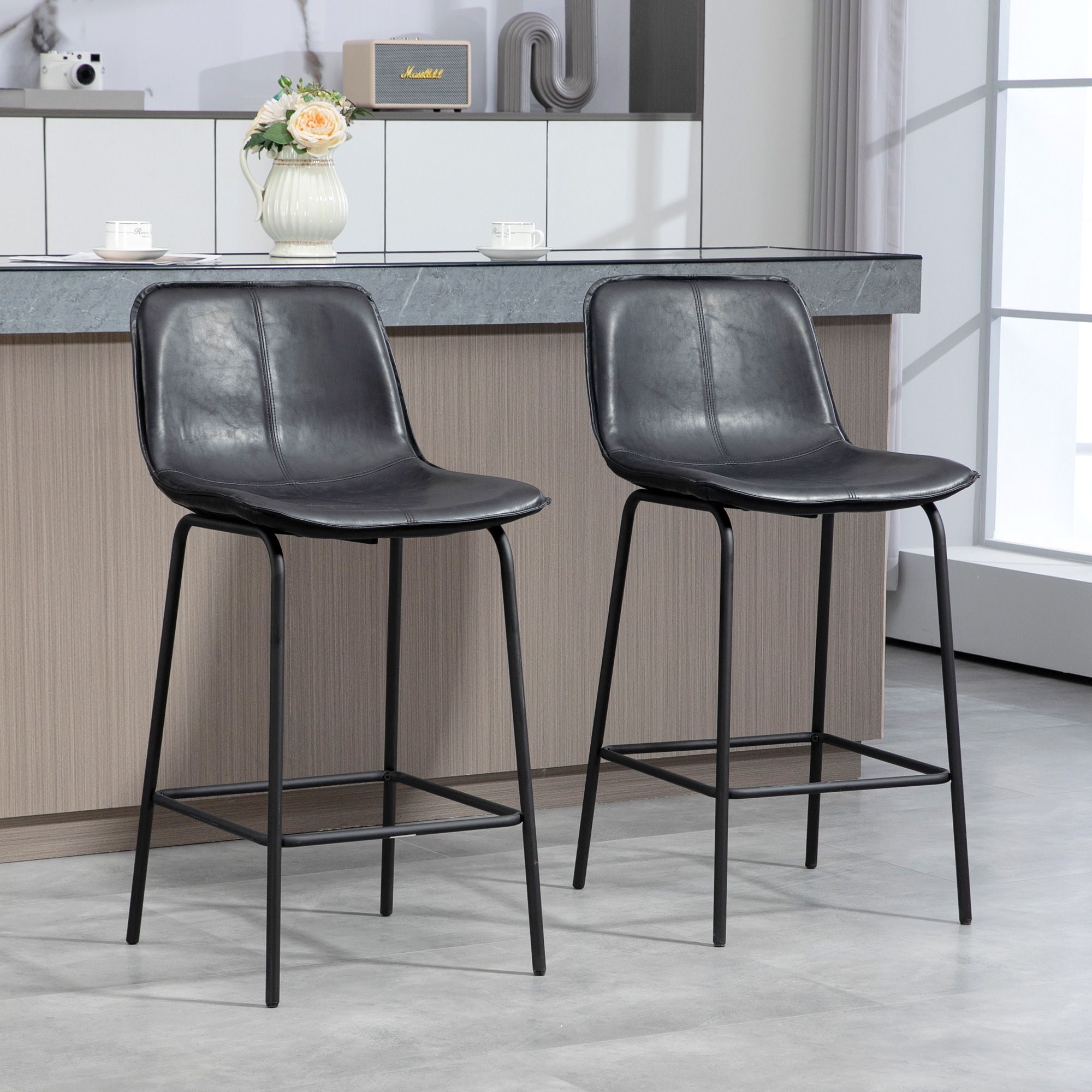 Bar Stools Set of 2, Upholstered Counter Height Bar Chairs, Kitchen Stools with Steel Legs - Image 6