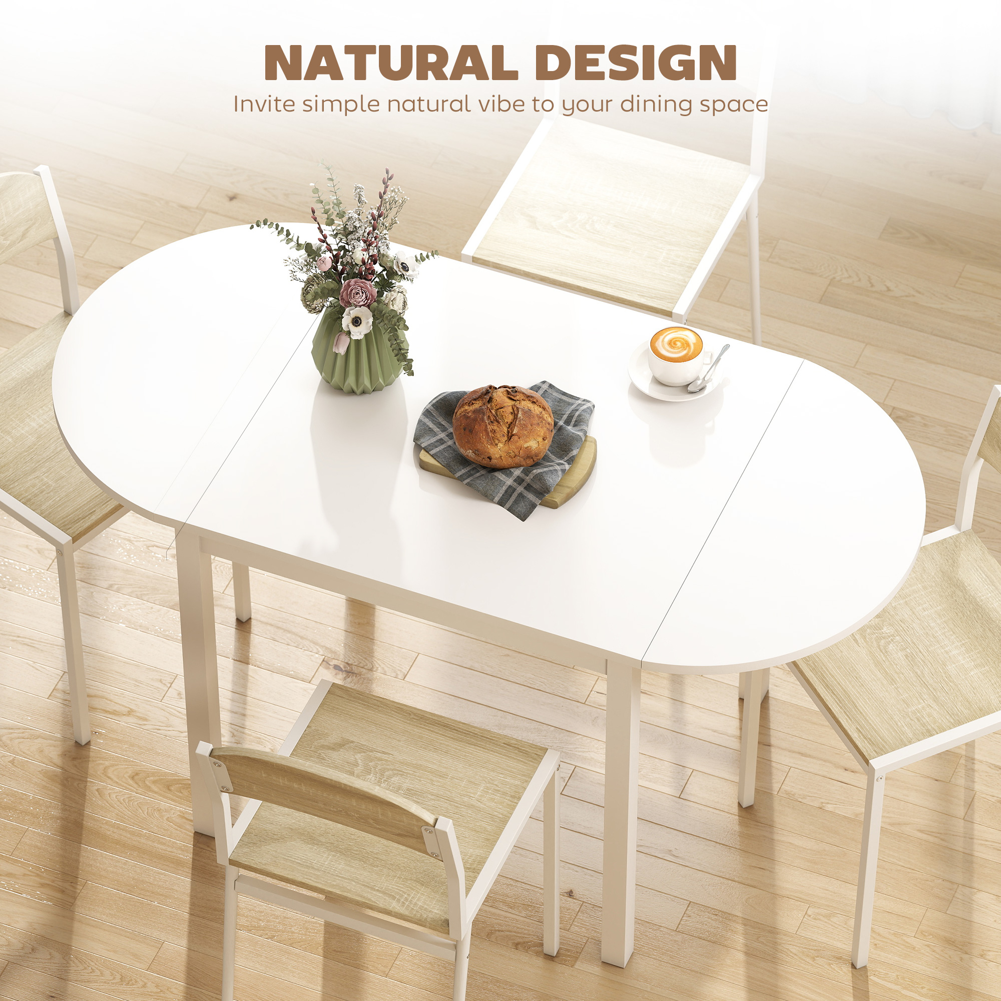 Solid Wood Kitchen Table, Drop Leaf Tables for Small Spaces, Folding Dining Table, White - Image 2