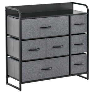 7-Bin Dresser Storage Tower Cabinet Organizer Unit, Easy Pull Fabric Bins with Metal Frame