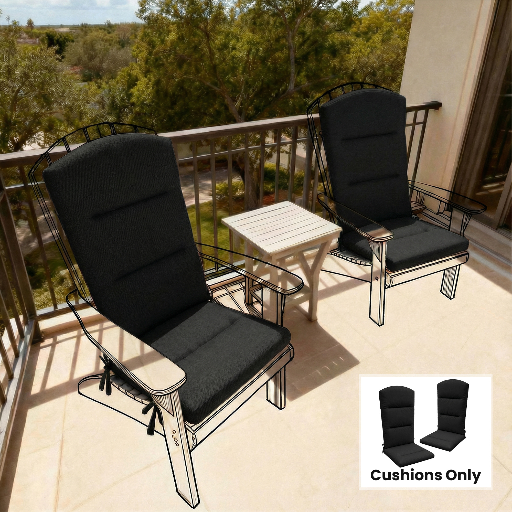 Patio Chair Cushion for Adirondack Chairs Replacement Cushion with Back and Ties, Black - Image 6