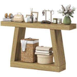 55" Farmhouse Console Table, 2-Tier Entryway Table with Storage for Hallway, Living Room, Behind Couch,  Oak