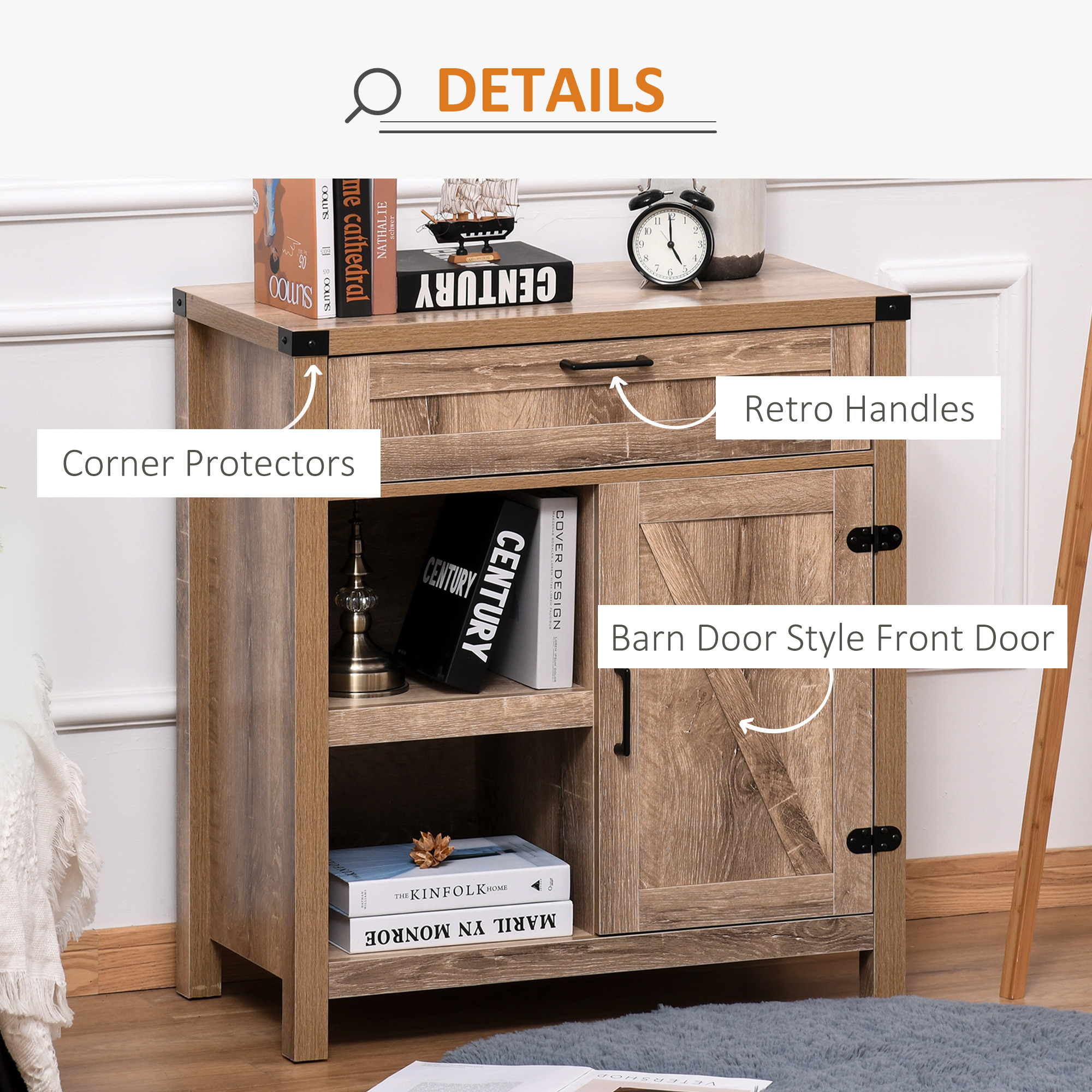 Rustic Barn Door Storage Cabinet Modern Farmhouse Buffet Sideboard for Kitchen and Dining Room, Light Oak - Image 4