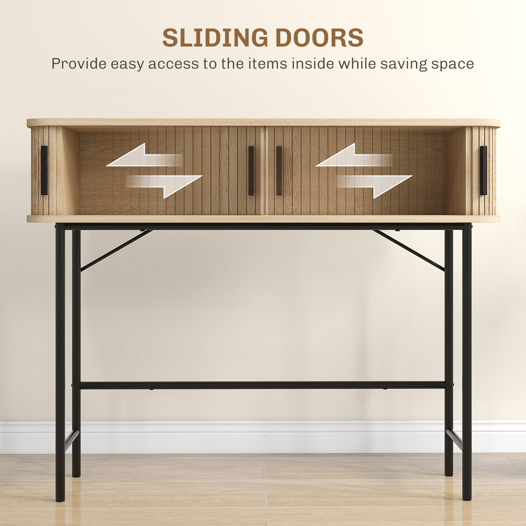 Mid-Century Entryway Table, Narrow Console Table with Storage Compartments for Behind Couch, Living Room, Oak and Black - Image 3