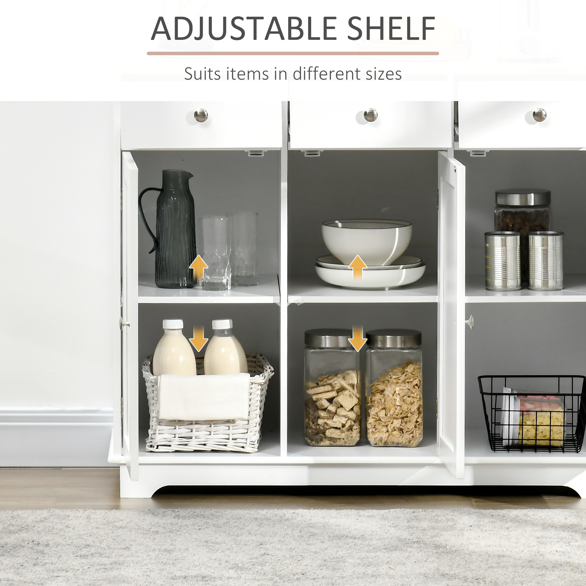 Modern Sideboard, Buffet Cabinet with Storage Cabinets, Drawers and Adjustable Shelves for Living Room, White - Image 3