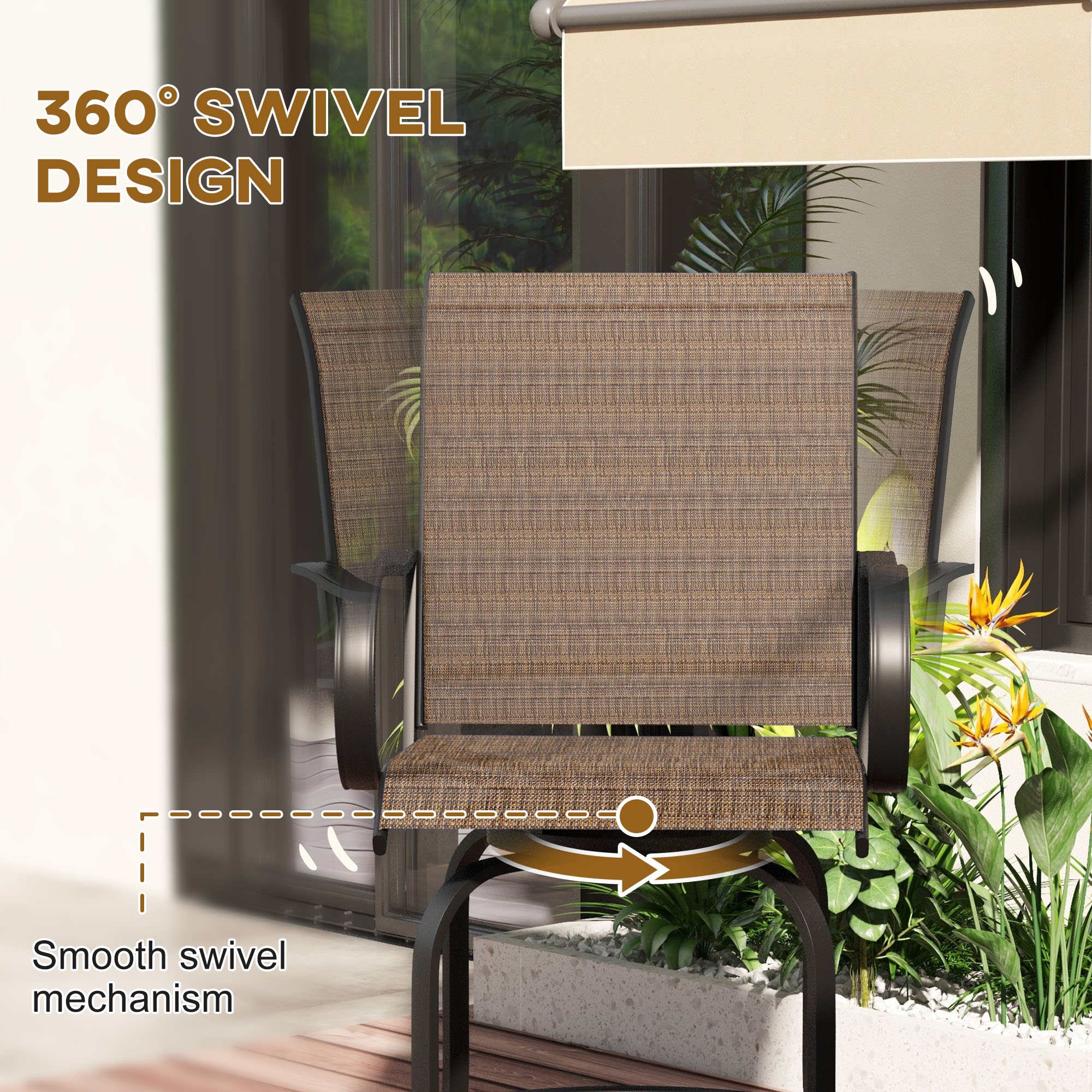 Outdoor Bar Stools Set of 2, 360° Swivel Bar Height Chairs, 26.8" x 29.5" x 48.4", Brown - Image 2