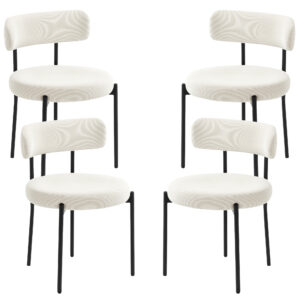 4 Pieces Kitchen Chairs, Modern Dining Chairs with Corduroy Upholstery and Steel Legs for Living Room, Beige