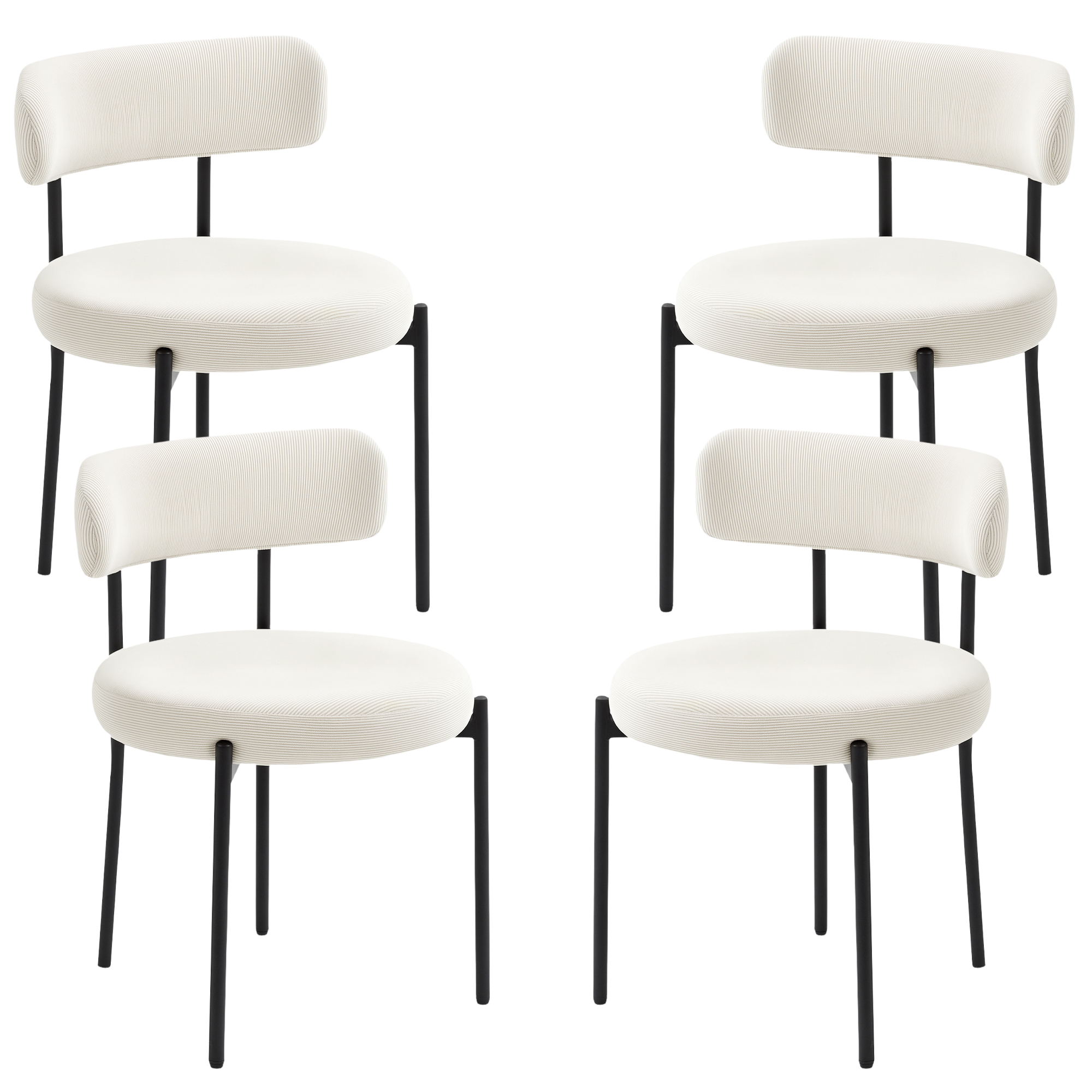 4 Pieces Kitchen Chairs, Modern Dining Chairs with Corduroy Upholstery and Steel Legs for Living Room, Beige