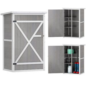 29.9"x21.7"x45.3" Garden Storage Shed with Asphalt Roof, Outdoor Storage Cabinet w/ Shelves, Grey