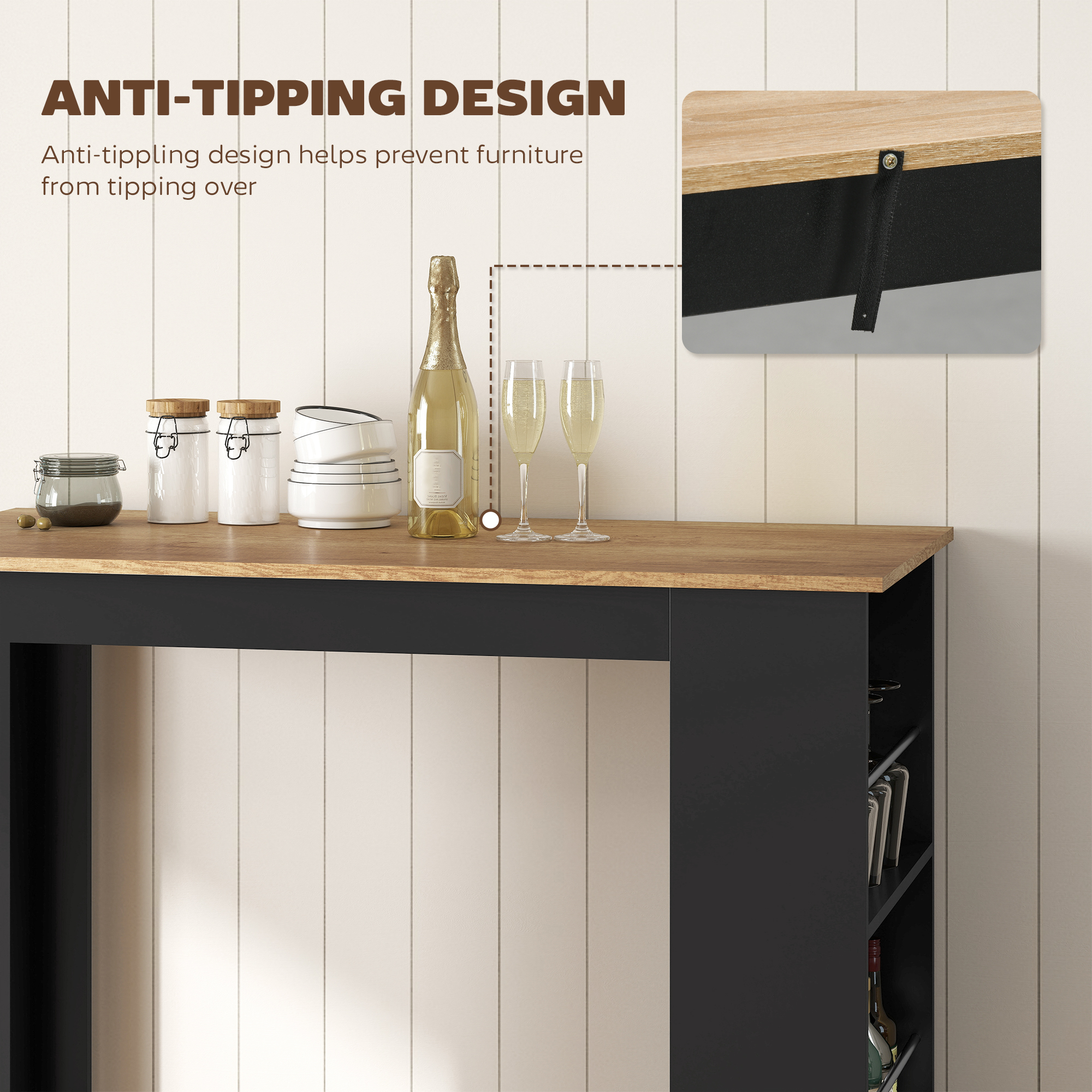 Modern Bar Table, Counter Height Dining Table with 3 Storage Shelves for Kitchen, Dining Room, Living Room, Walnut - Image 5