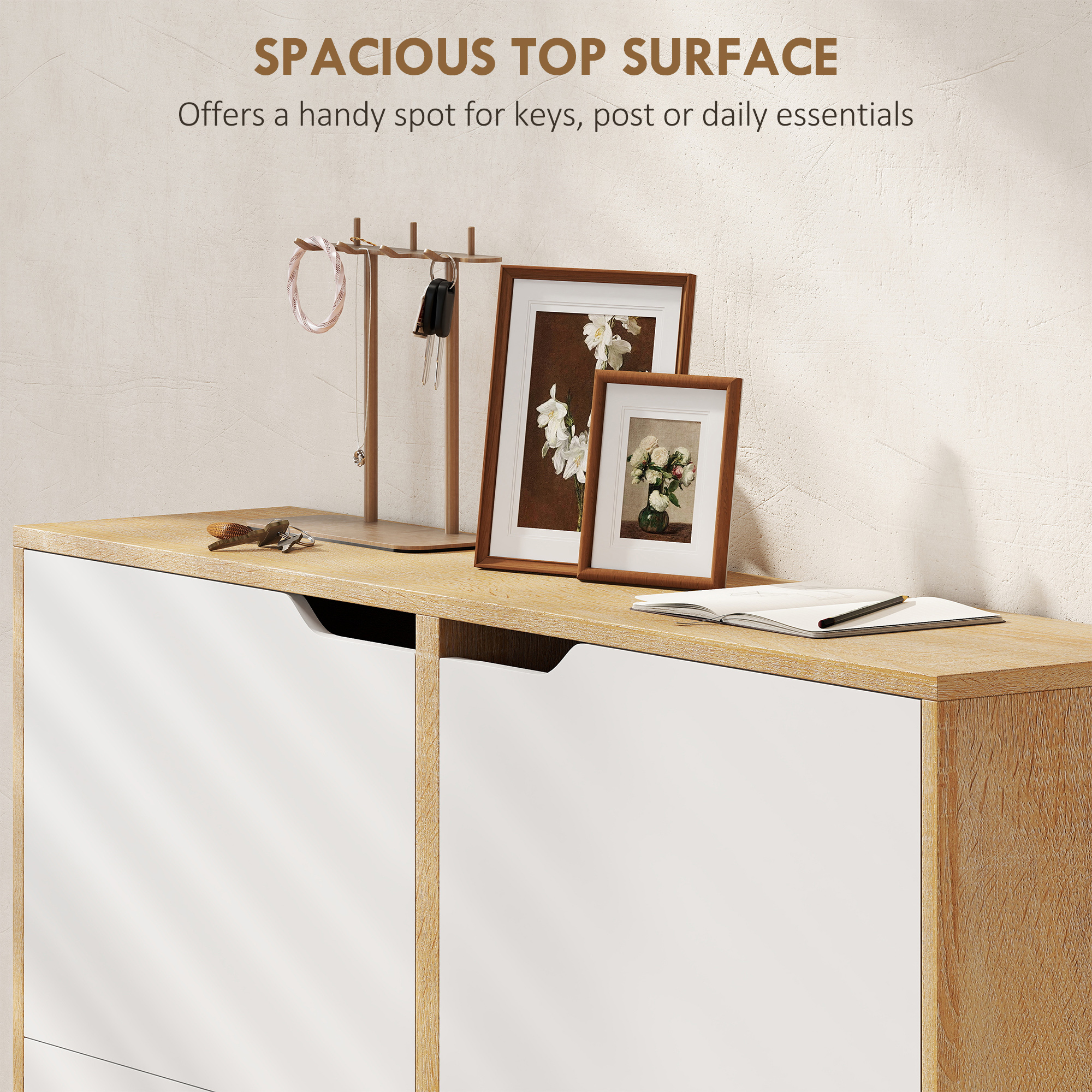 Narrow Shoe Cabinet, Shoe Storage Cabinet with 4 Flip Drawers and Adjustable Shelves for 16 Pairs of Shoes, White - Image 3