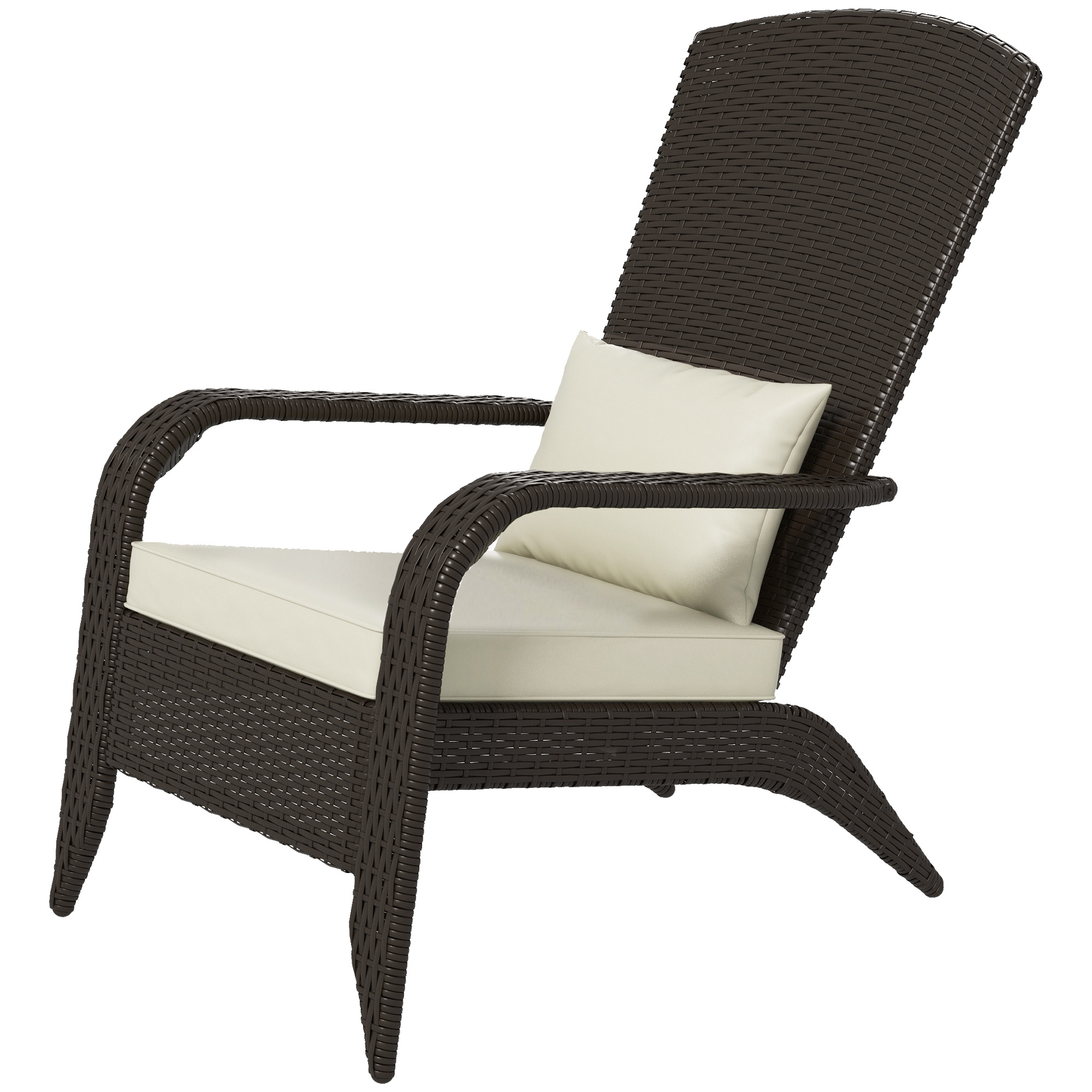 Patio Wicker Adirondack Chair, Outdoor Rattan Muskoka Chair with Cushions for Patio, Garden, Backyard Khaki