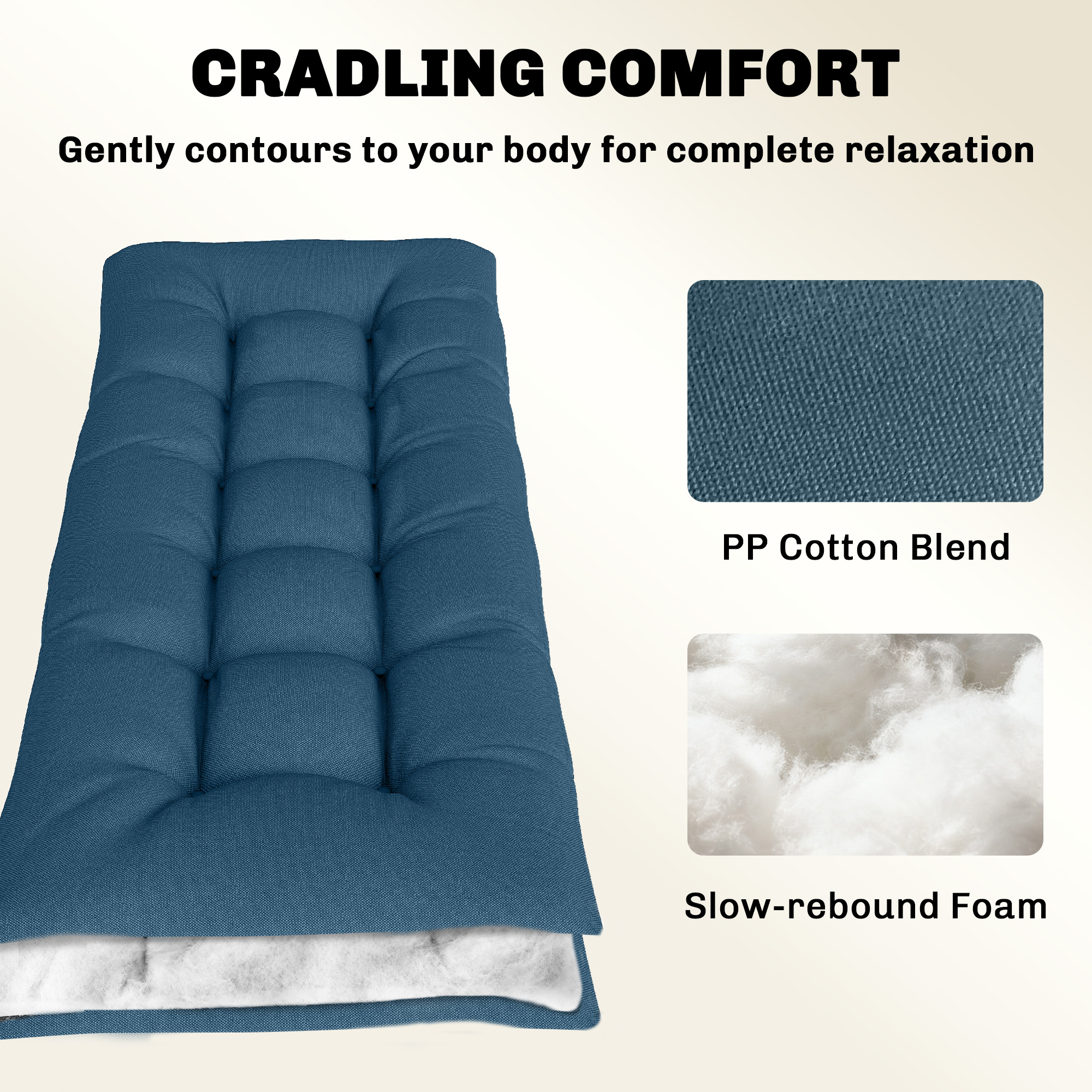 Patio Lounge Chair Cushion, UV50+ Chaise Lounge Chair Cushion with Securing Straps for Patio, 78 x 25.6 inch, Blue - Image 3