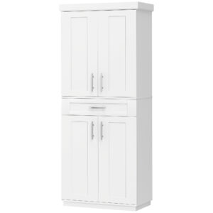 72" Storage Cabinet, Freestanding Kitchen Pantry Cabinet with 4 Doors, Drawer and 3 Adjustable Shelves, White