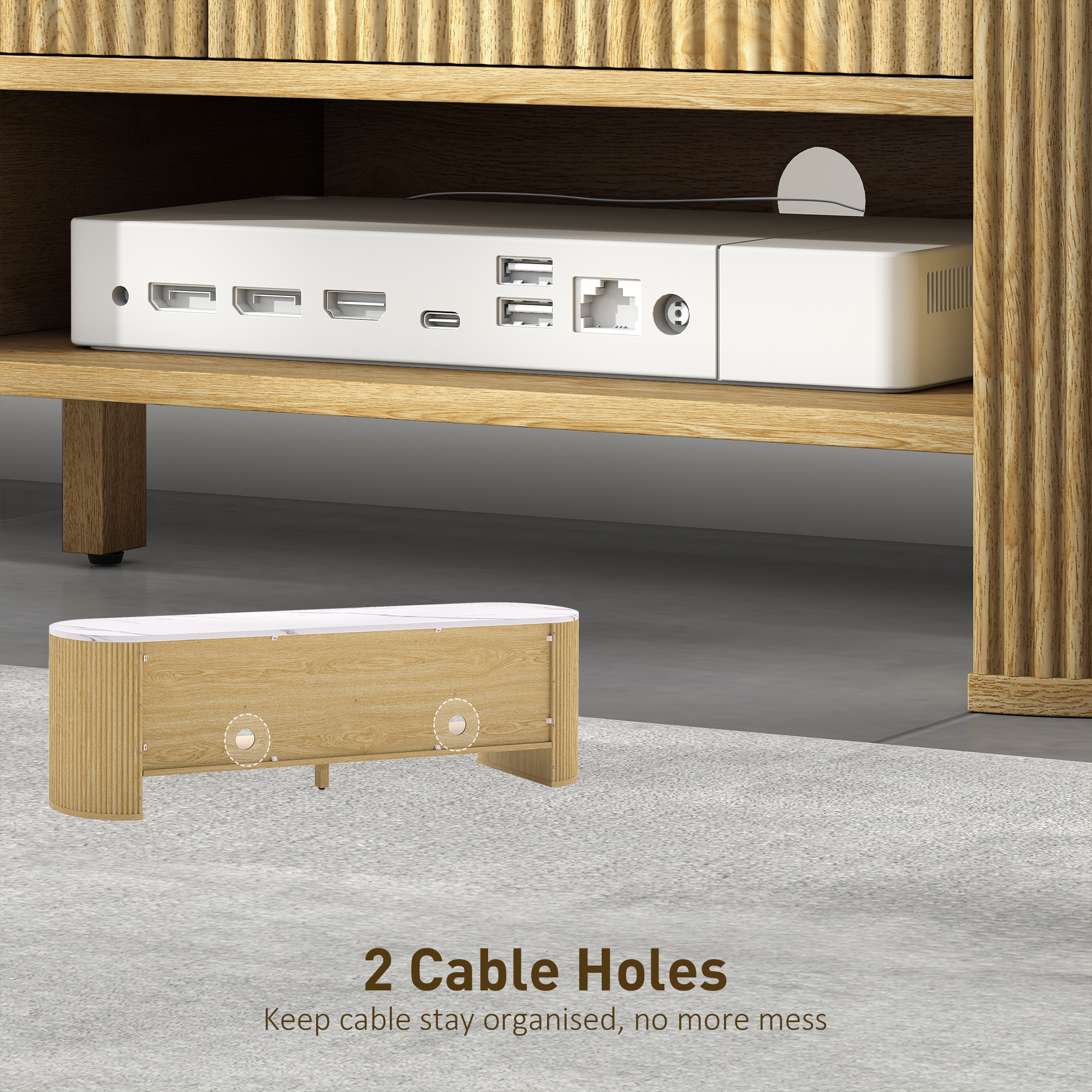 TV Stand, Modern TV Table with Marble-Effect Top, 3 Drawers and 2 Open Shelves for 32-65 Inch Television, Natural - Image 4