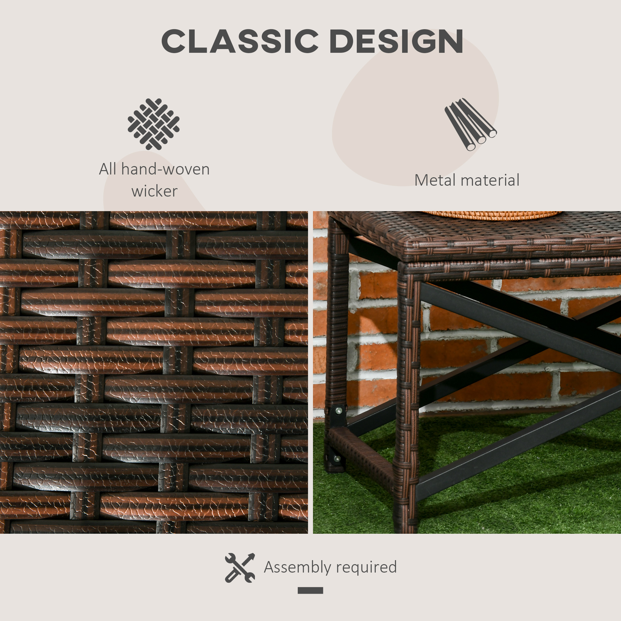 Patio Wicker End Table, Outdoor PE Rattan Side Table, with Plastic Board Under the Full Woven Table Top for Patio, Garden, Balcony, Mixed Brown - Image 2