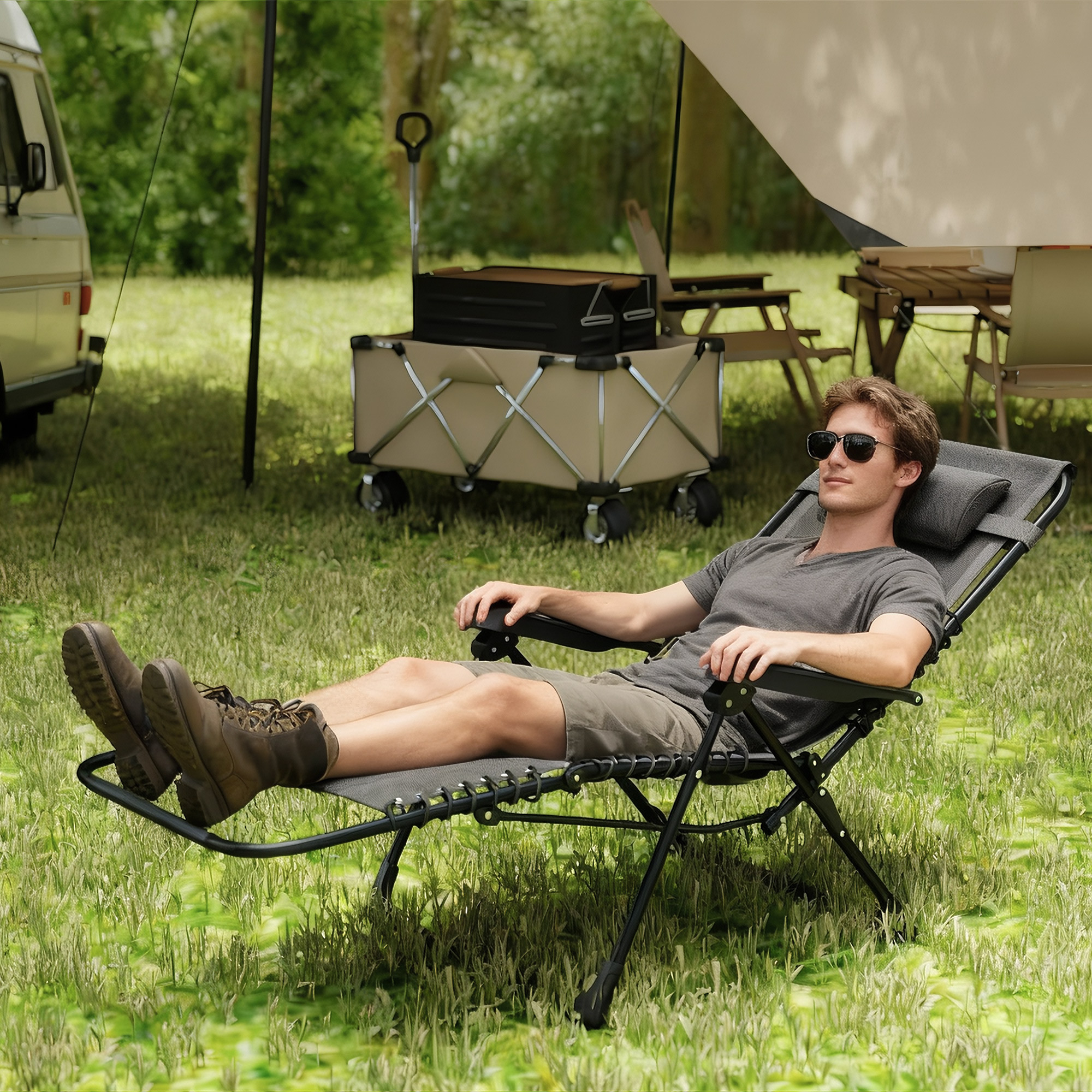 Folding Zero Gravity Chair, 5-Position Adjustable Outdoor Lounge Chair Recliner with Headrest, Black - Image 6
