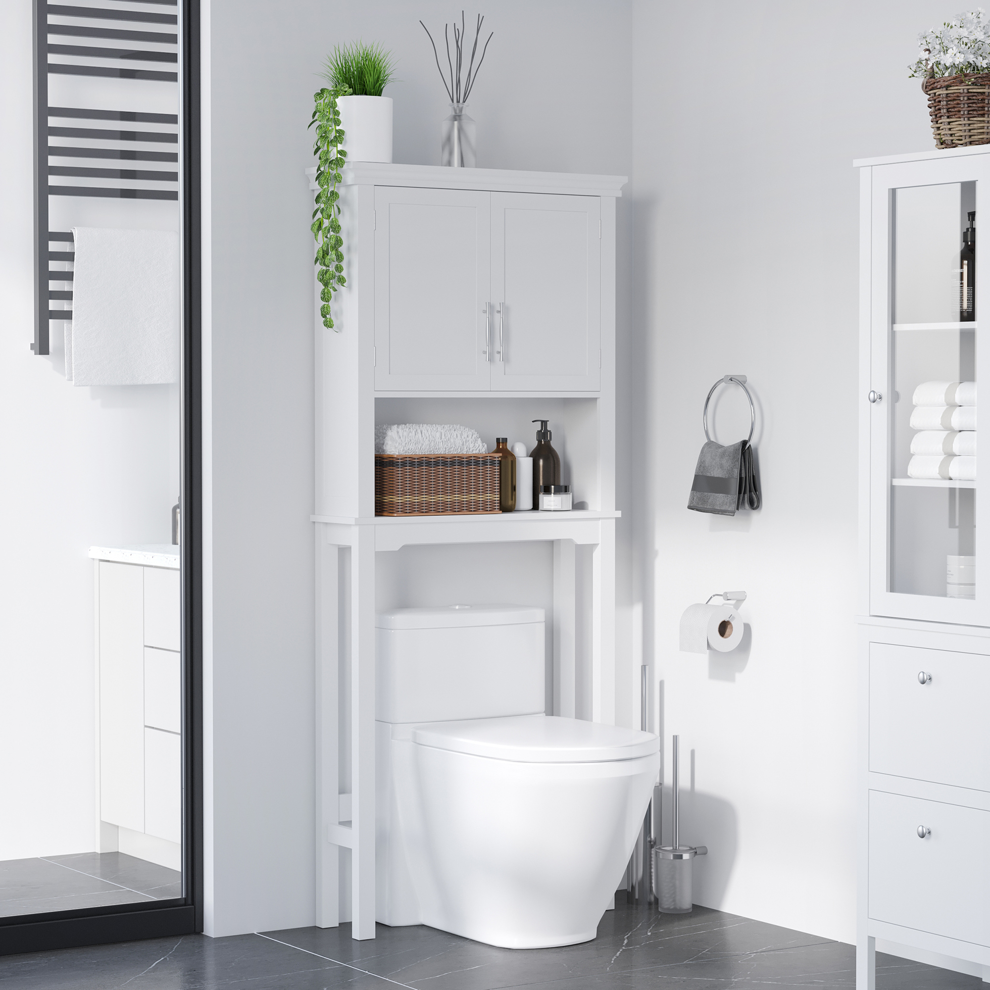 Over the Toilet Storage, Bathroom Cabinets Over Toilet, Cabinet Above Toilet with Doors and Shelves - Image 6