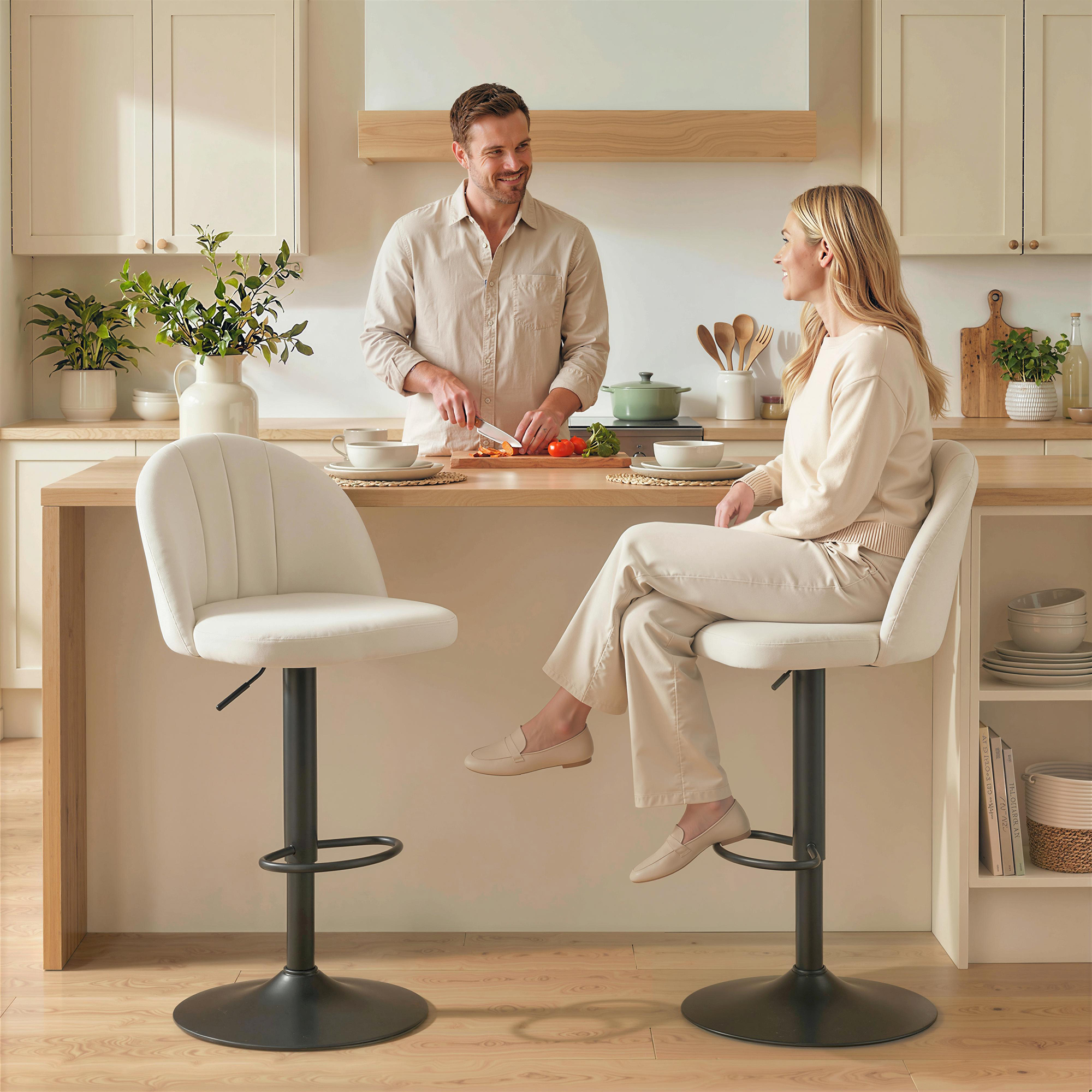 Bar Stools Set of 2, Swivel Counter Height Barstools with Footrest, Cream White - Image 6