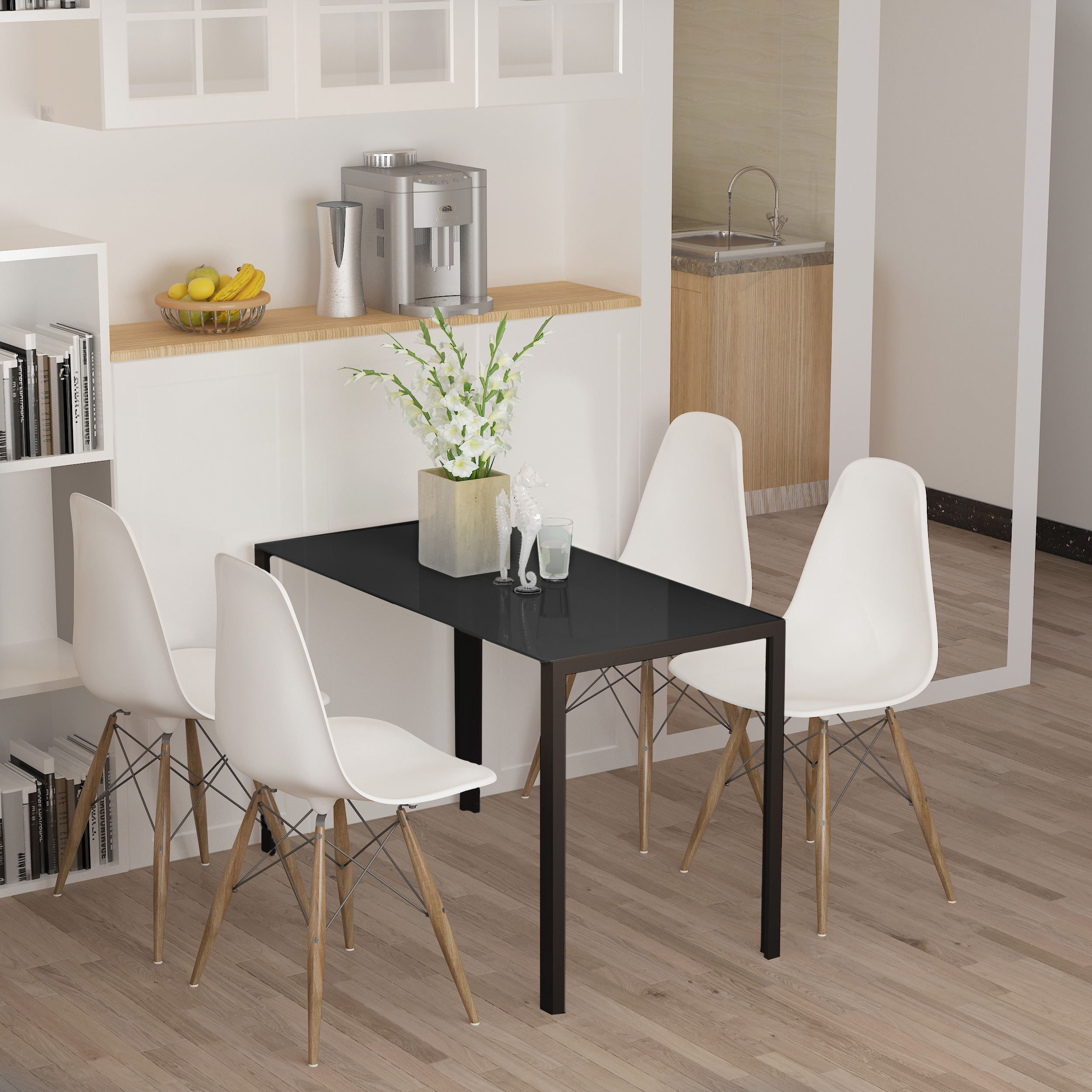 Rectangular Kitchen Table for 4 People, Dining Table with Tabletop Tempered Glass for Dining Room, Living Room, Black - Image 6