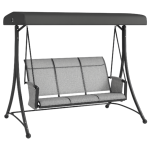 3 Person Outdoor Porch Swing Chair with Adjustable Canopy, Mixed Grey