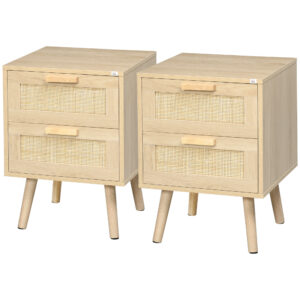 Boho Design Nightstand Set of 2, Side End Table with 2 Drawers for Living Room, Bedroom
