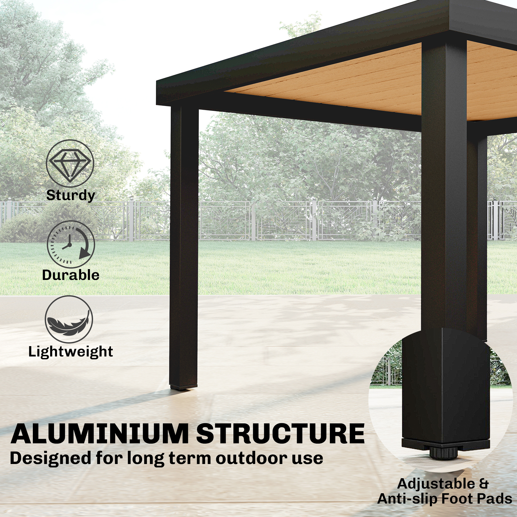 Aluminum Outdoor Dining Table for 6, Patio Rectangular Table, 47.2" x 35.4" x 29.1", Natural - Image 3