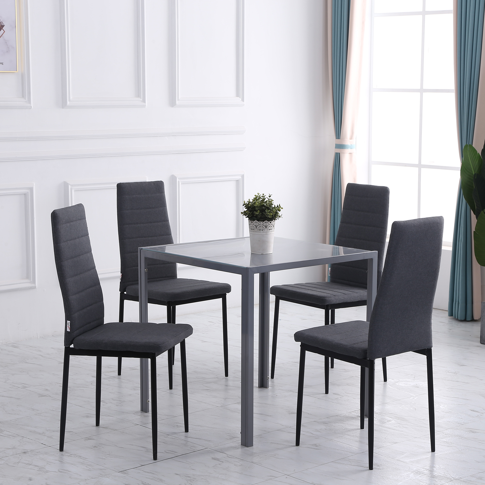 Modern Dining Chairs Set of 4, Upholstered Linen Fabric Kitchen Chairs with Channel Tufting and Metal Legs for Living Room, Dining Room, Bedroom, Grey - Image 5
