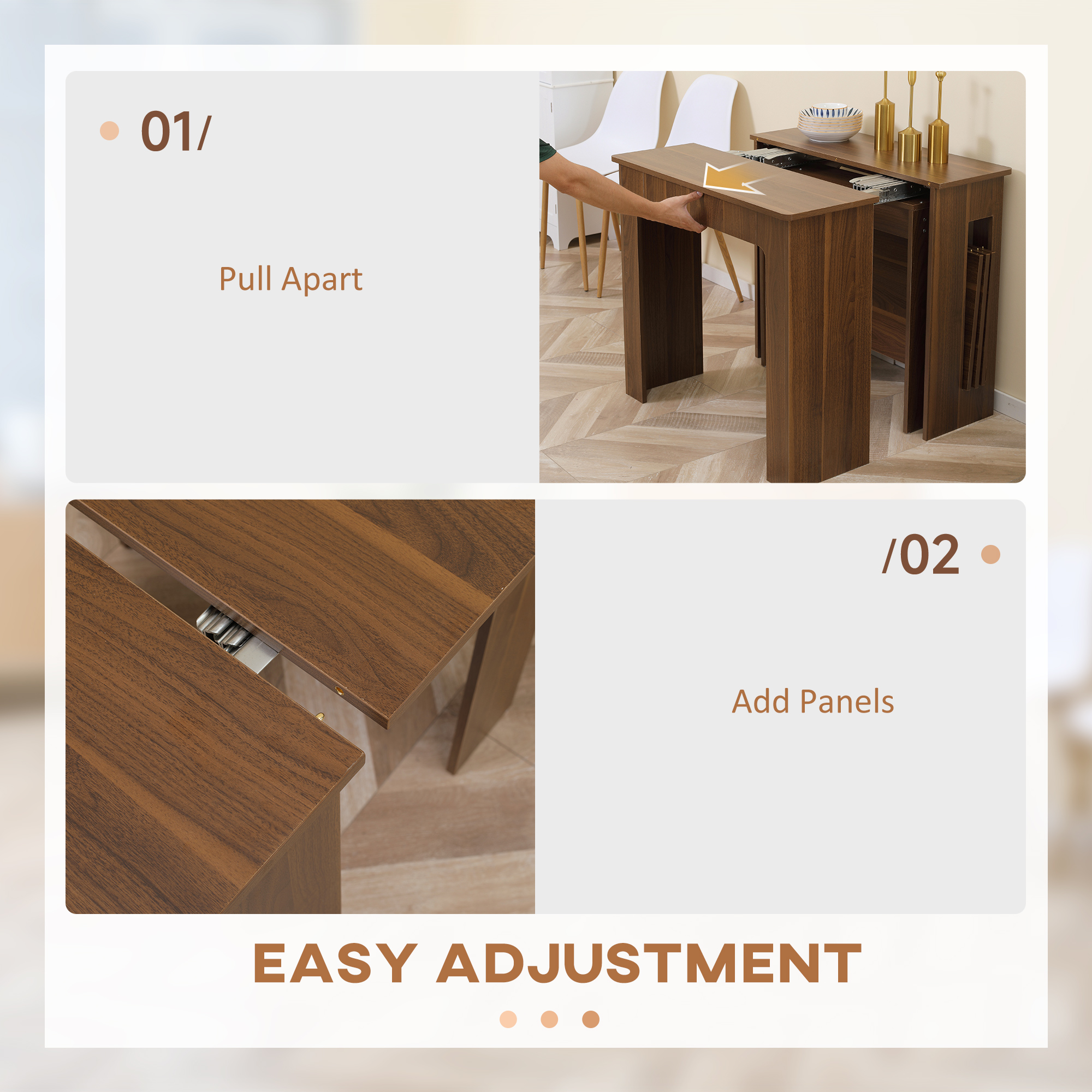 Foldable Dining Table, Extendable Kitchen Table for Small Spaces, Seats up to 6 People - Image 3