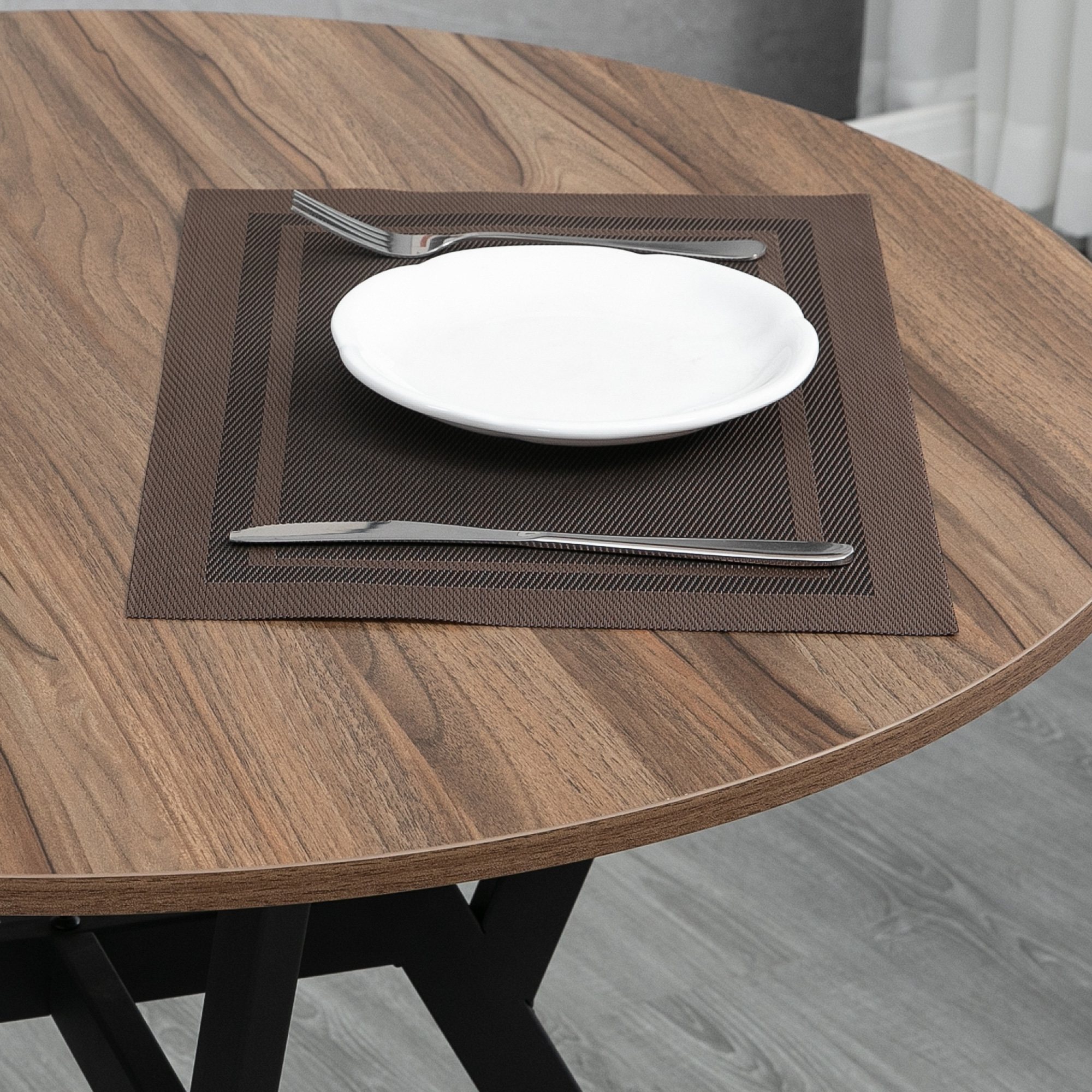 35" Round Dining Table, Modern Dining Room Table with Steel Frame, Space Saving Small Kitchen Table, Brown - Image 6